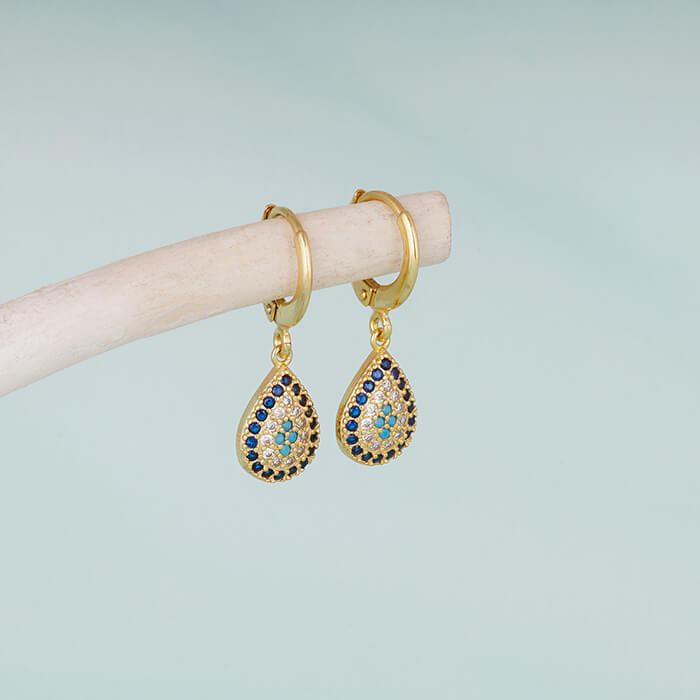 Golden Evil Eye Pear Earrings - Image 2
