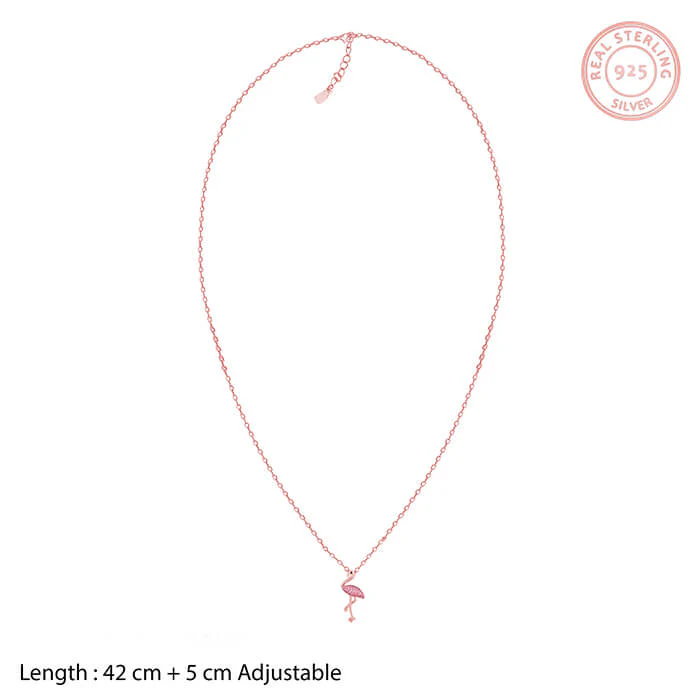 Rose Gold Zircon Flamingo Pendant with Link Chain - Image 6
