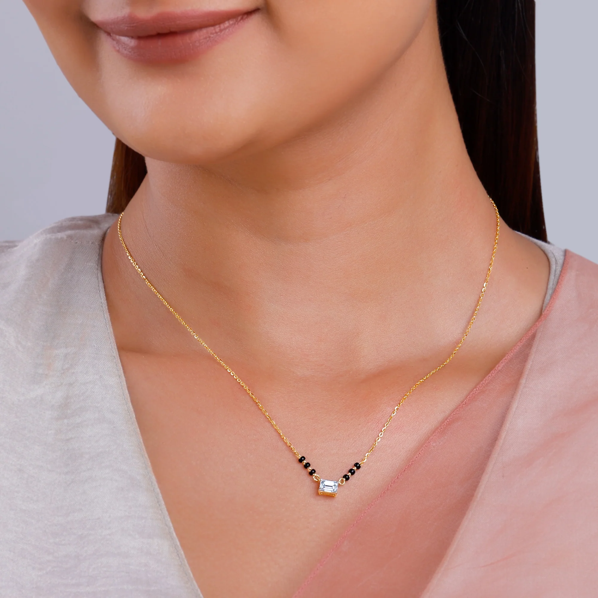 Gold Aarohi Solitaire Lab Grown Diamond Mangalsutra - Image 3