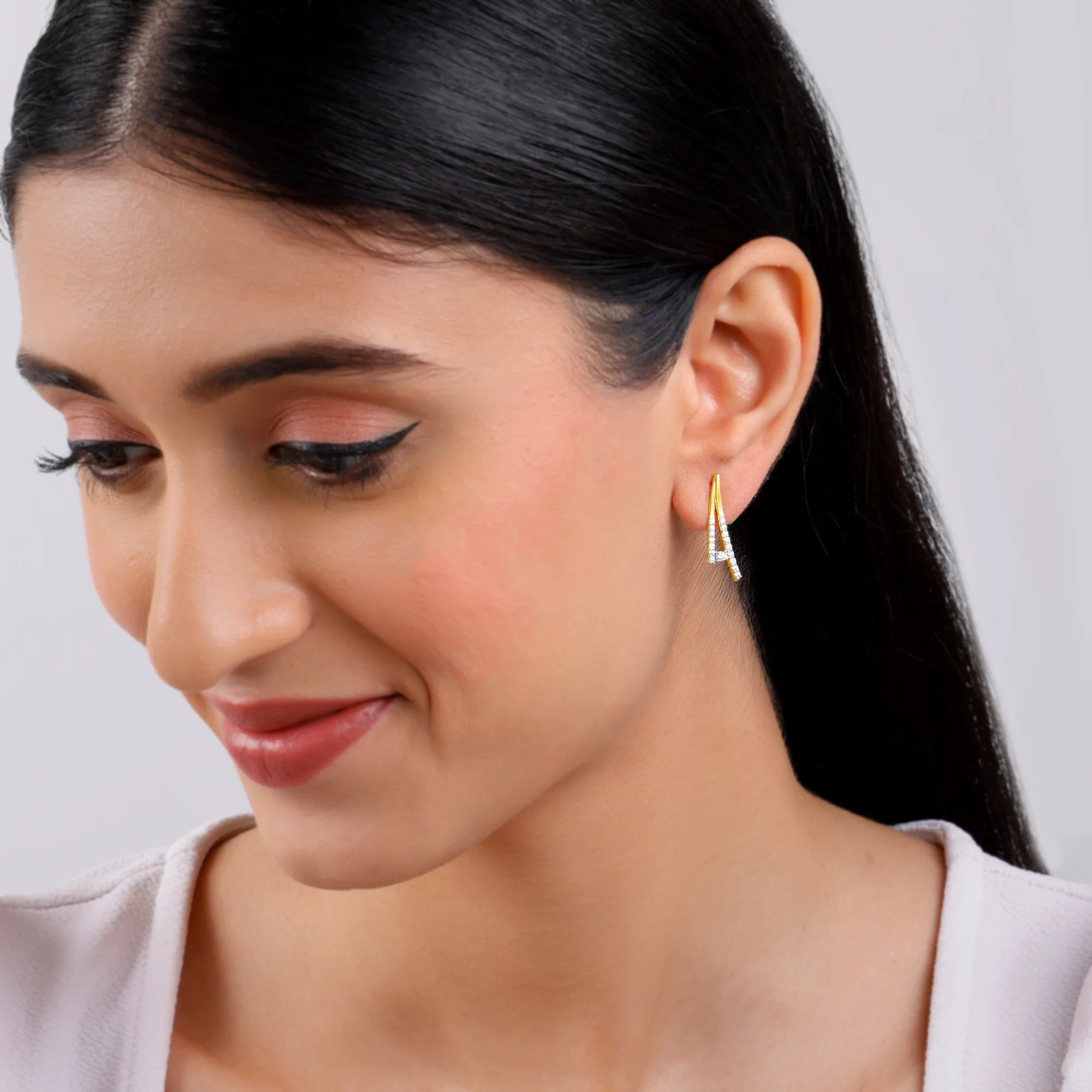 Gold Abstract Lab Grown Diamond Earrings - Image 3