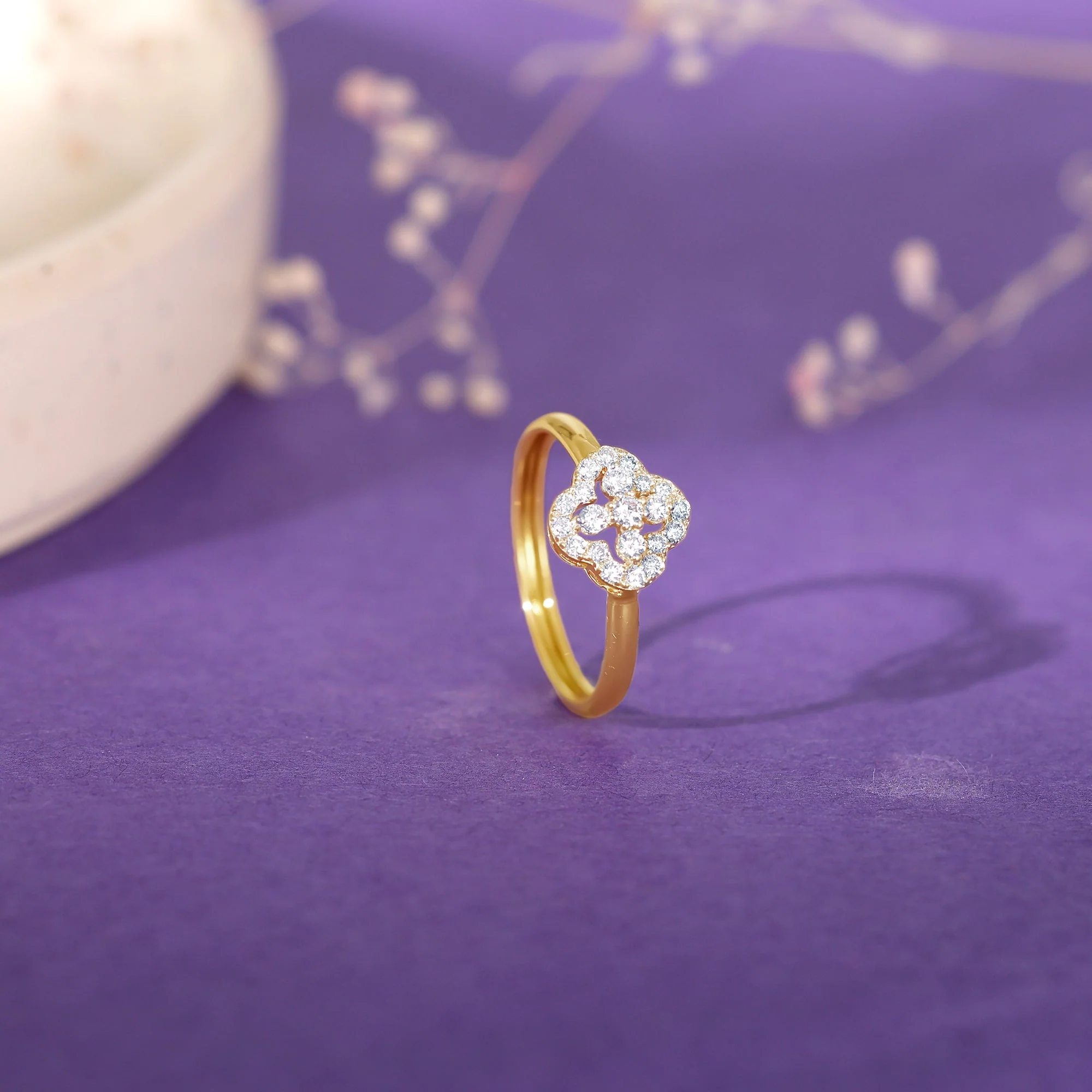 Gold Fleurir Diamond Ring - Image 2