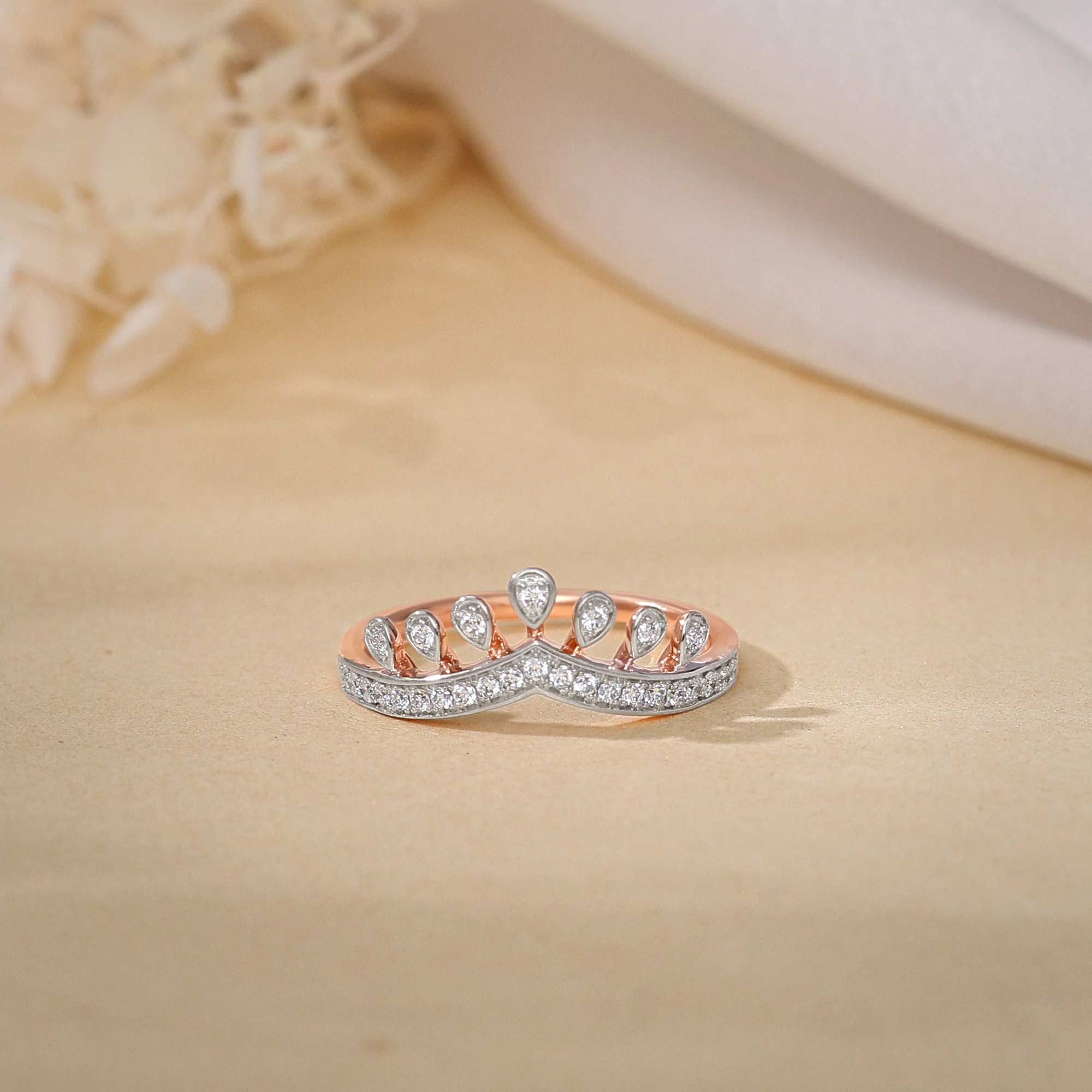 Rose Gold Tiara Crown Lab Grown Diamond Ring - Image 2