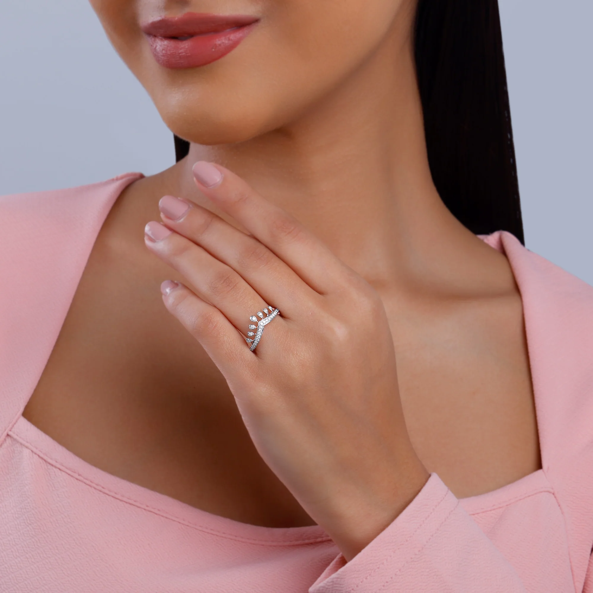 Rose Gold Tiara Crown Lab Grown Diamond Ring - Image 3