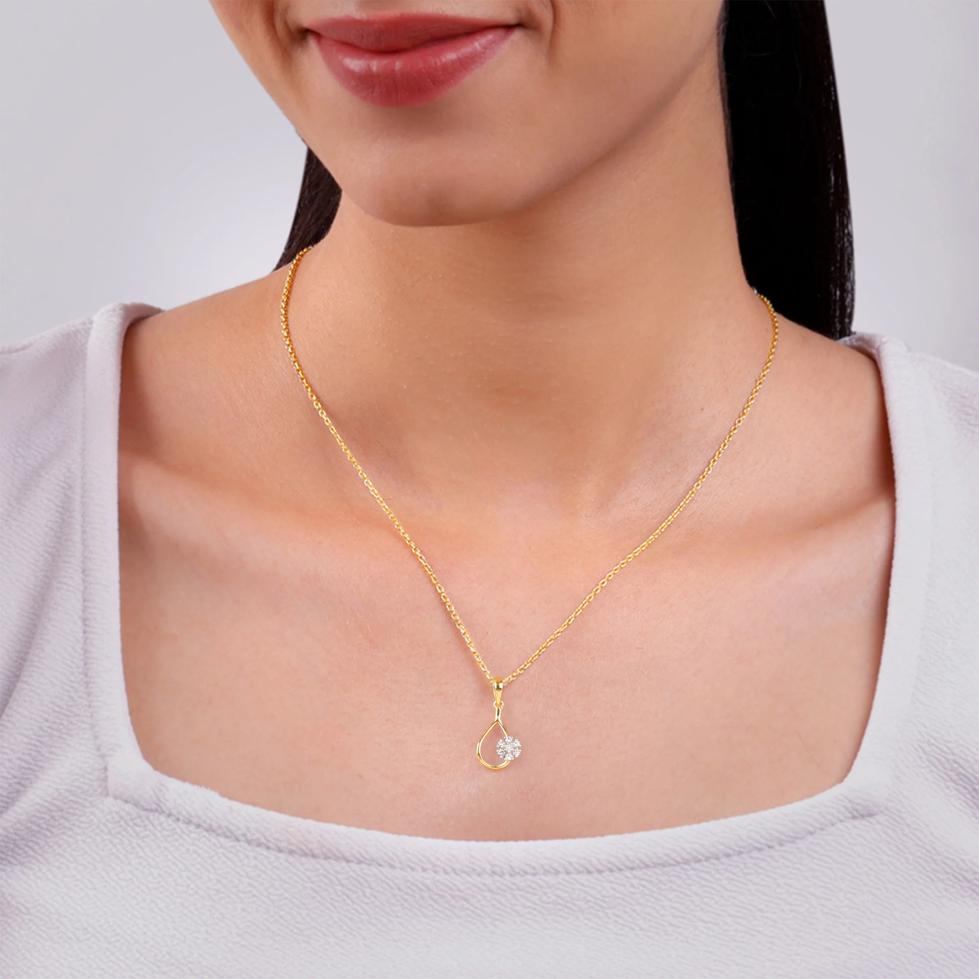 Gold Aqua Bloom Lab Grown Diamond Pendant - Image 3