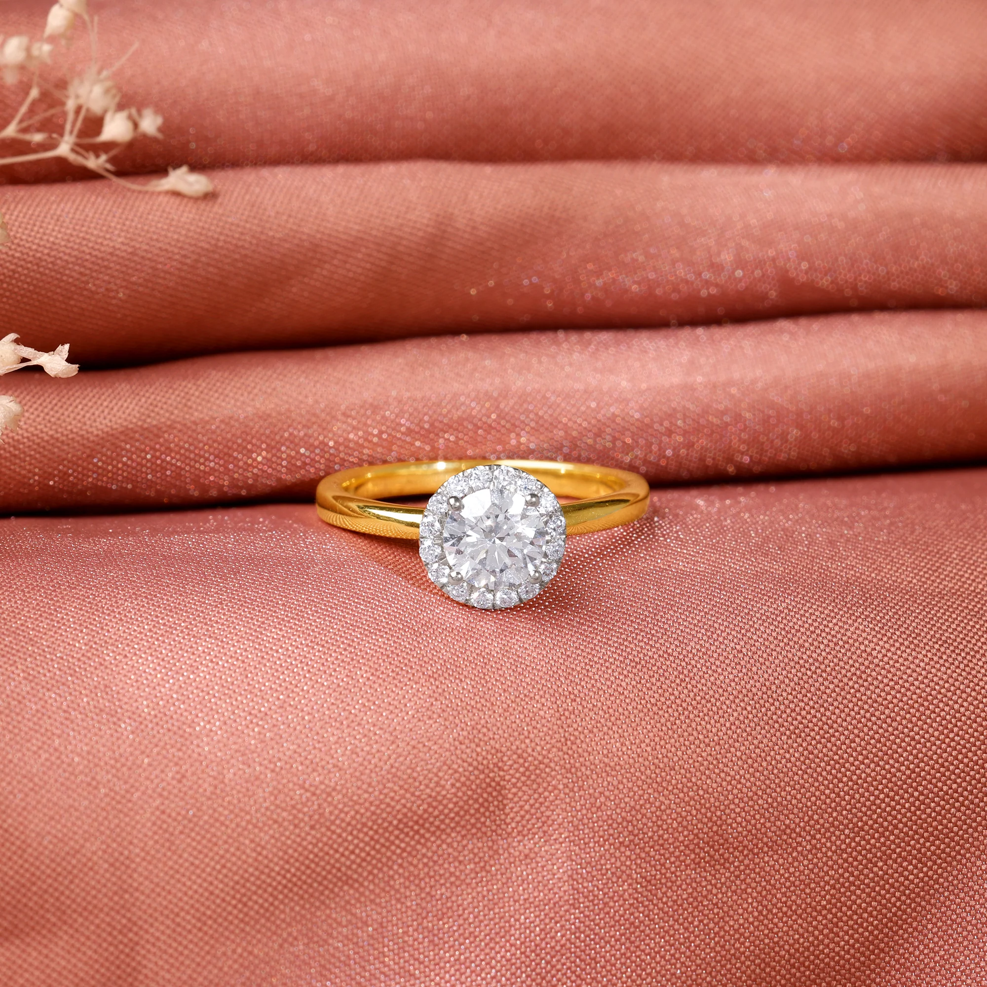 Gold Audrey Halo Salitaire Lab Grown Diamond Ring - Image 2