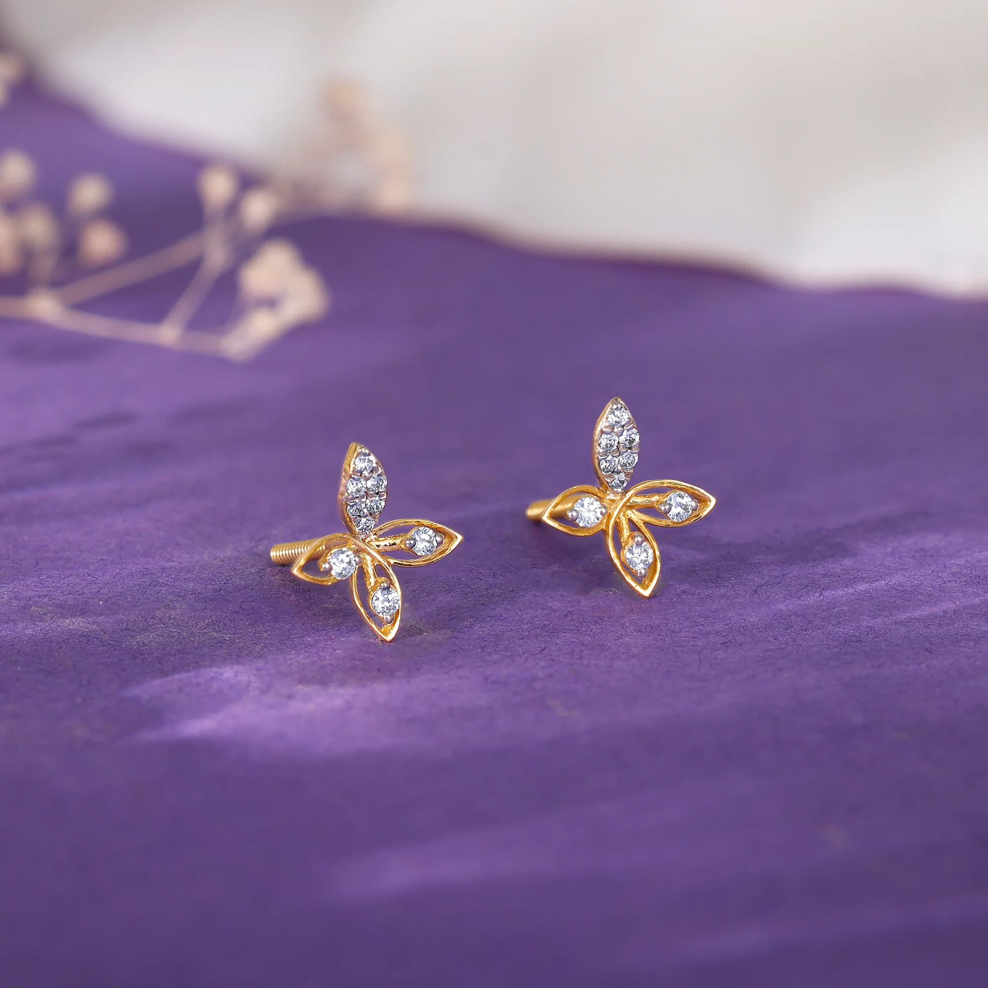 Gold Auric Flower Diamond Earrings - Image 2