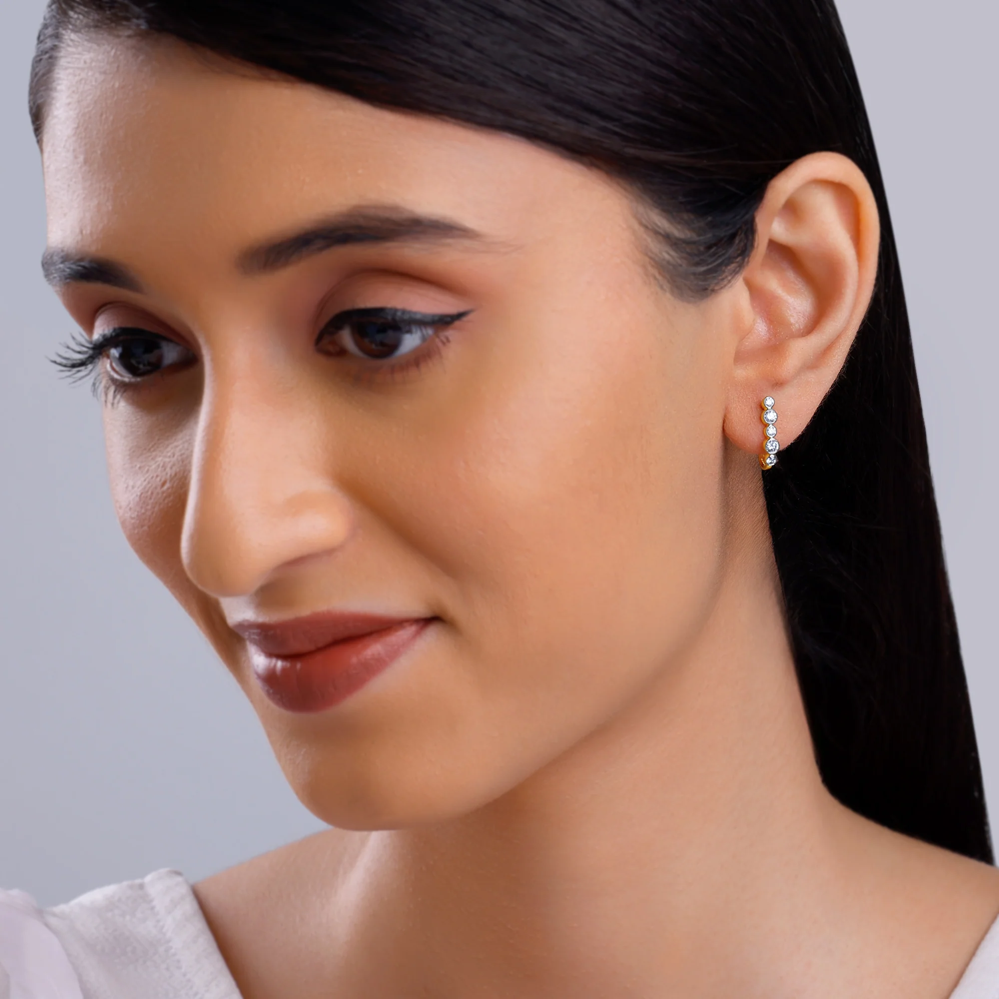 Gold Bellona J-hoop Lab Grown Diamond Earrings - Image 3