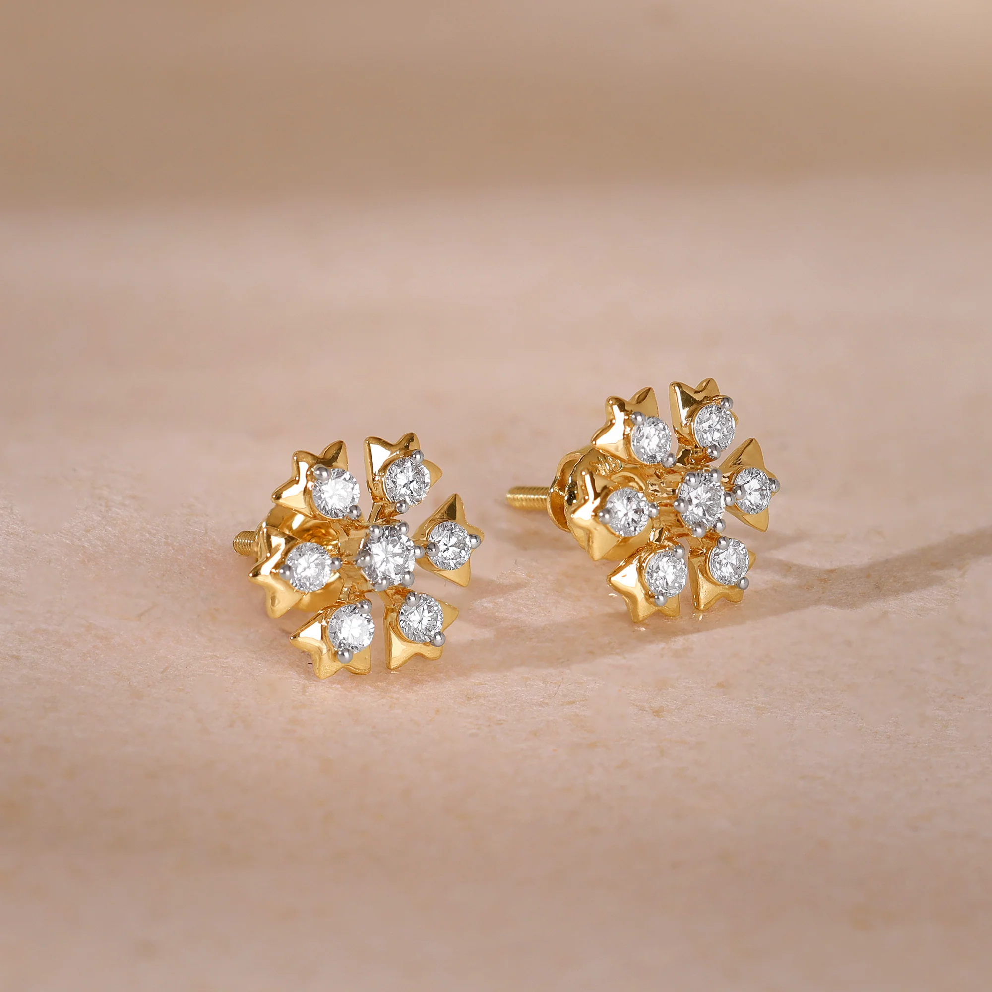 Gold Bloom Bliss Lab Grown Diamond Stud Earrings - Image 2