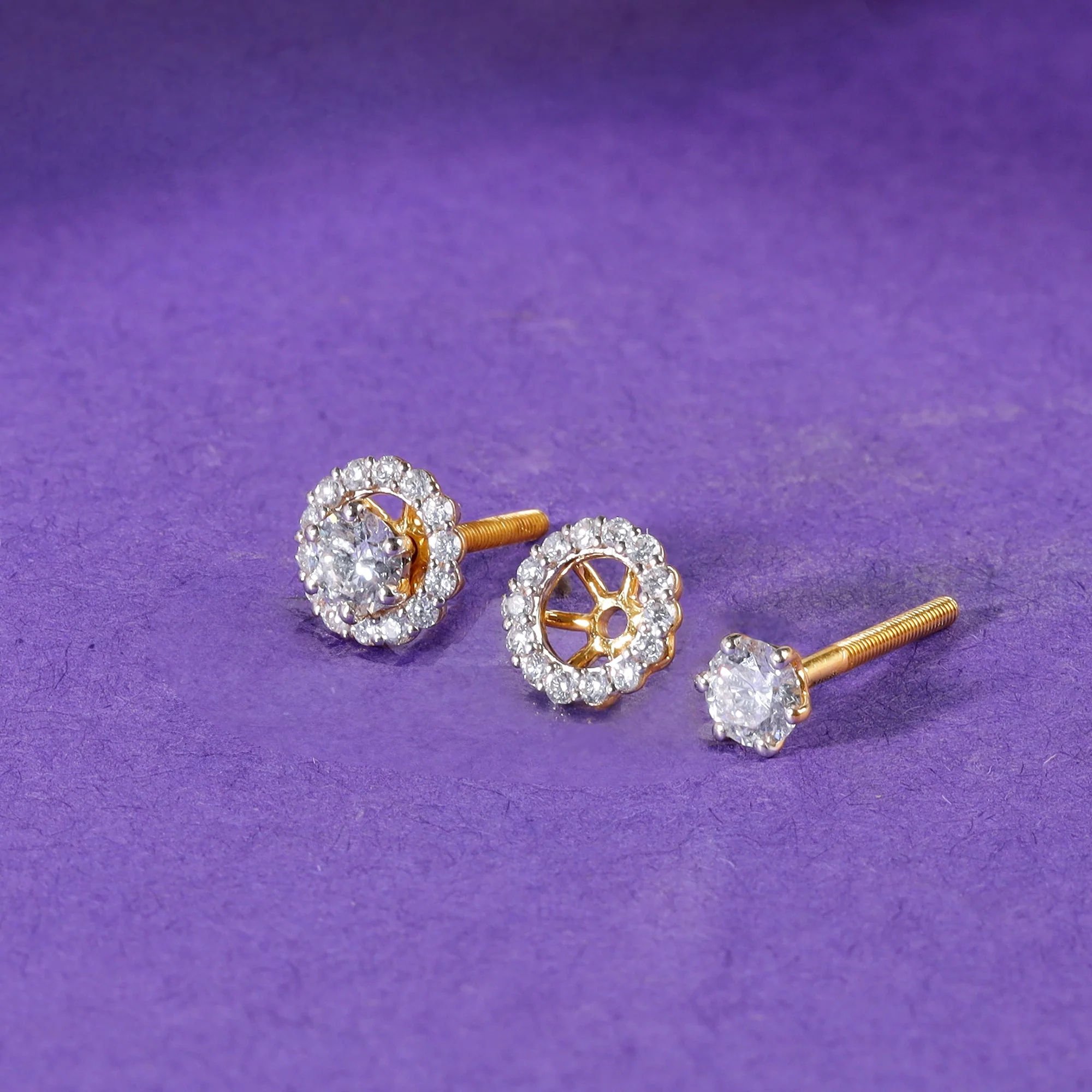 Gold Blossom Halo Lab Grown Diamond Earrings - Image 4