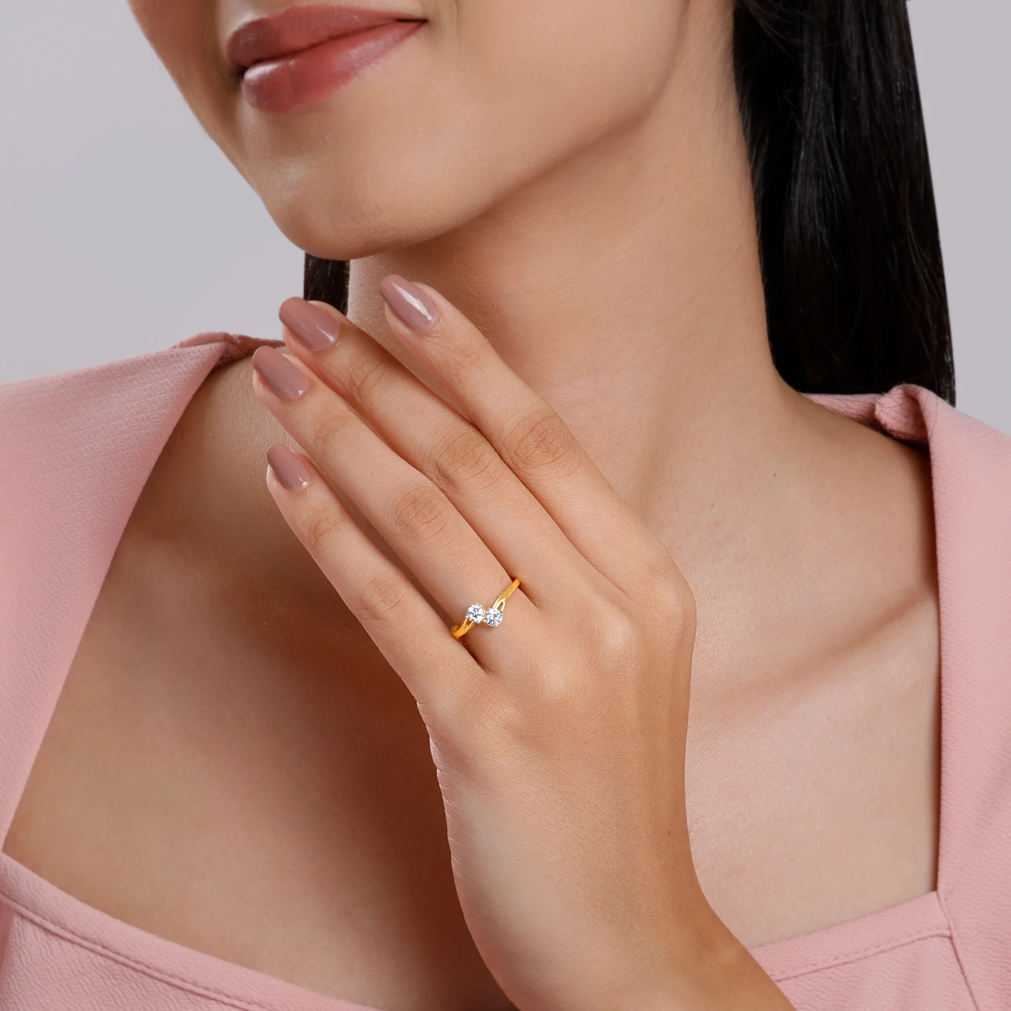 Gold Bypass Duo Solitaire Lab Grown Diamond Ring - Image 3