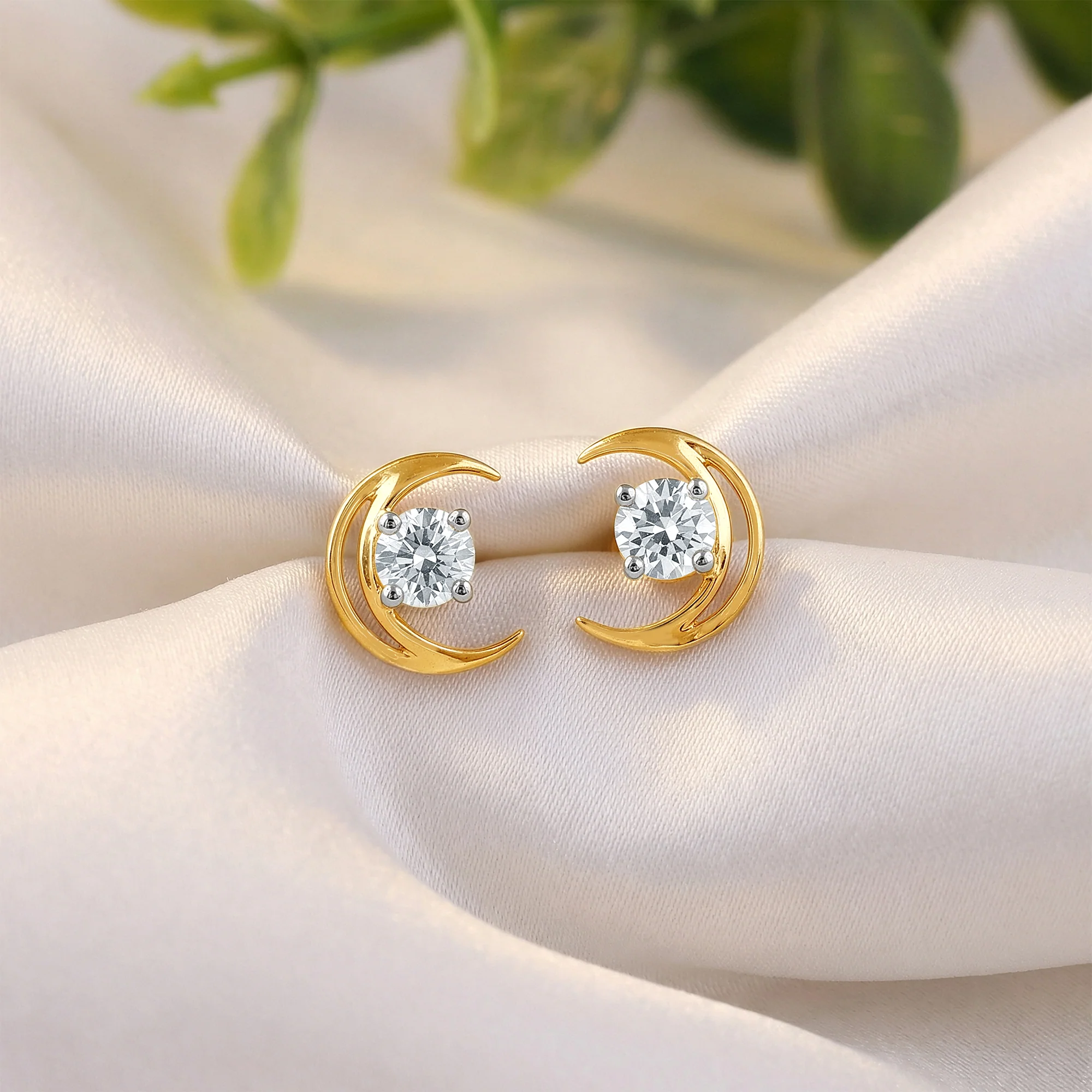 Gold Celestial Curve Lab Grown Diamond Earrings - Image 2