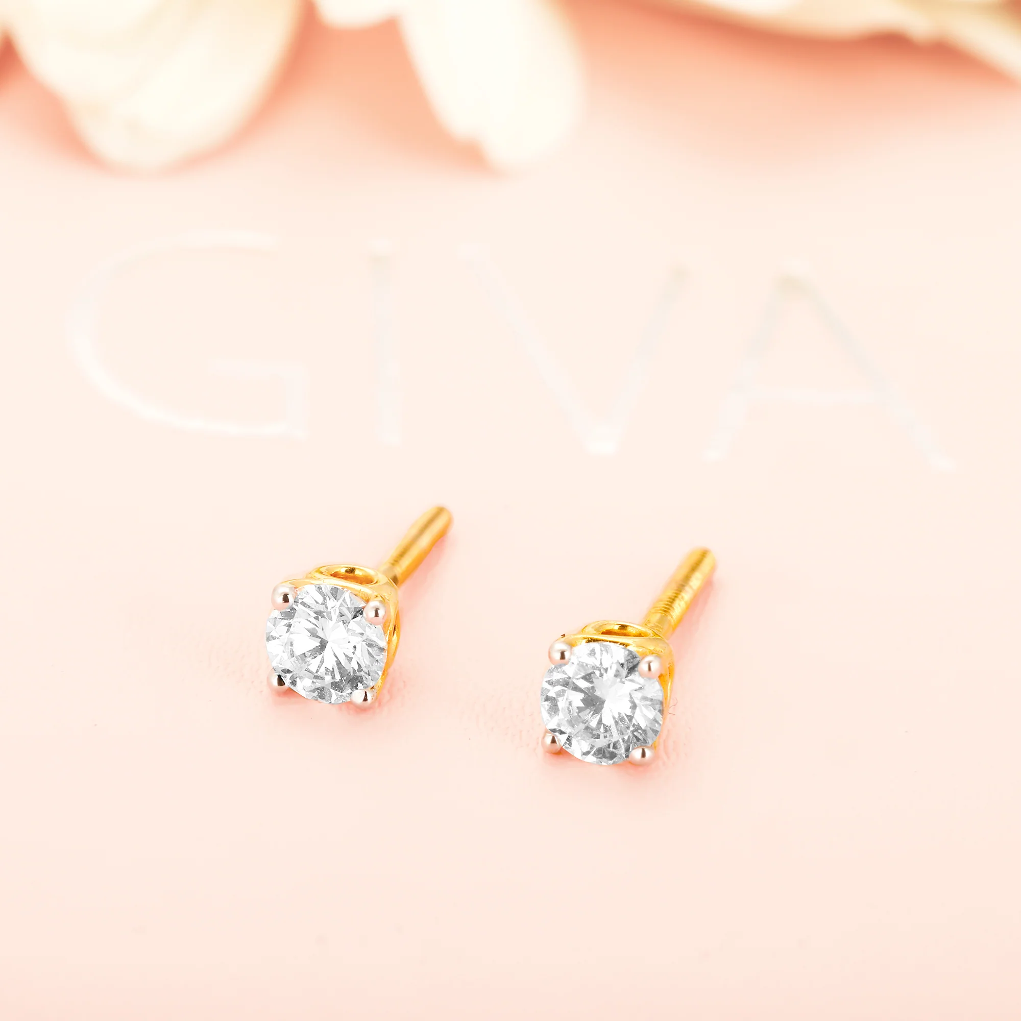 Gold Classic Solitaire Diamond Stud Earrings - Image 2