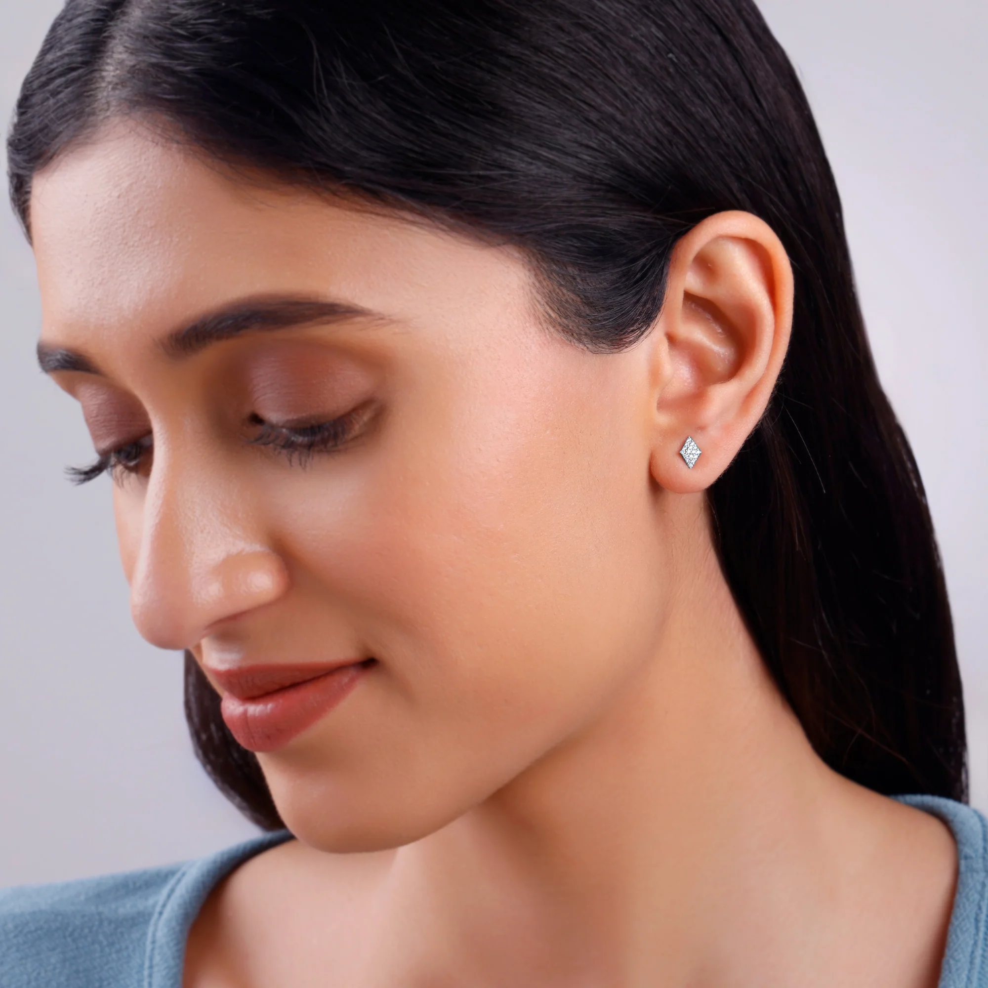 Gold Classy Rhombus Lab Grown Diamond Earrings - Image 3