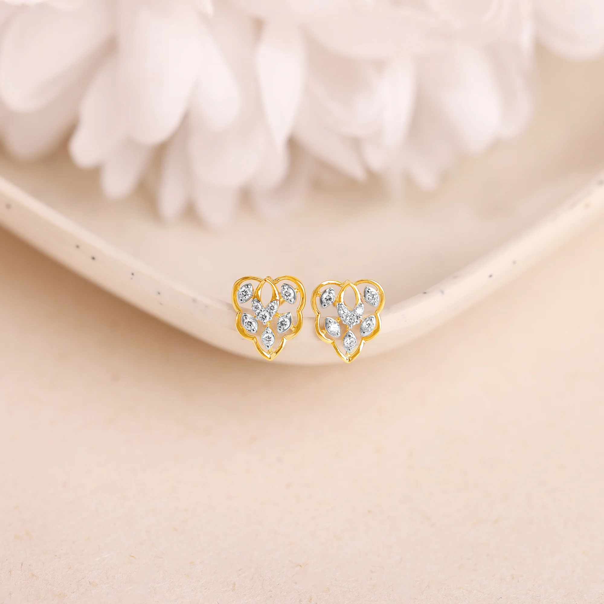 Gold Crystal Lure Lab Grown Diamond Stud Earrings - Image 2