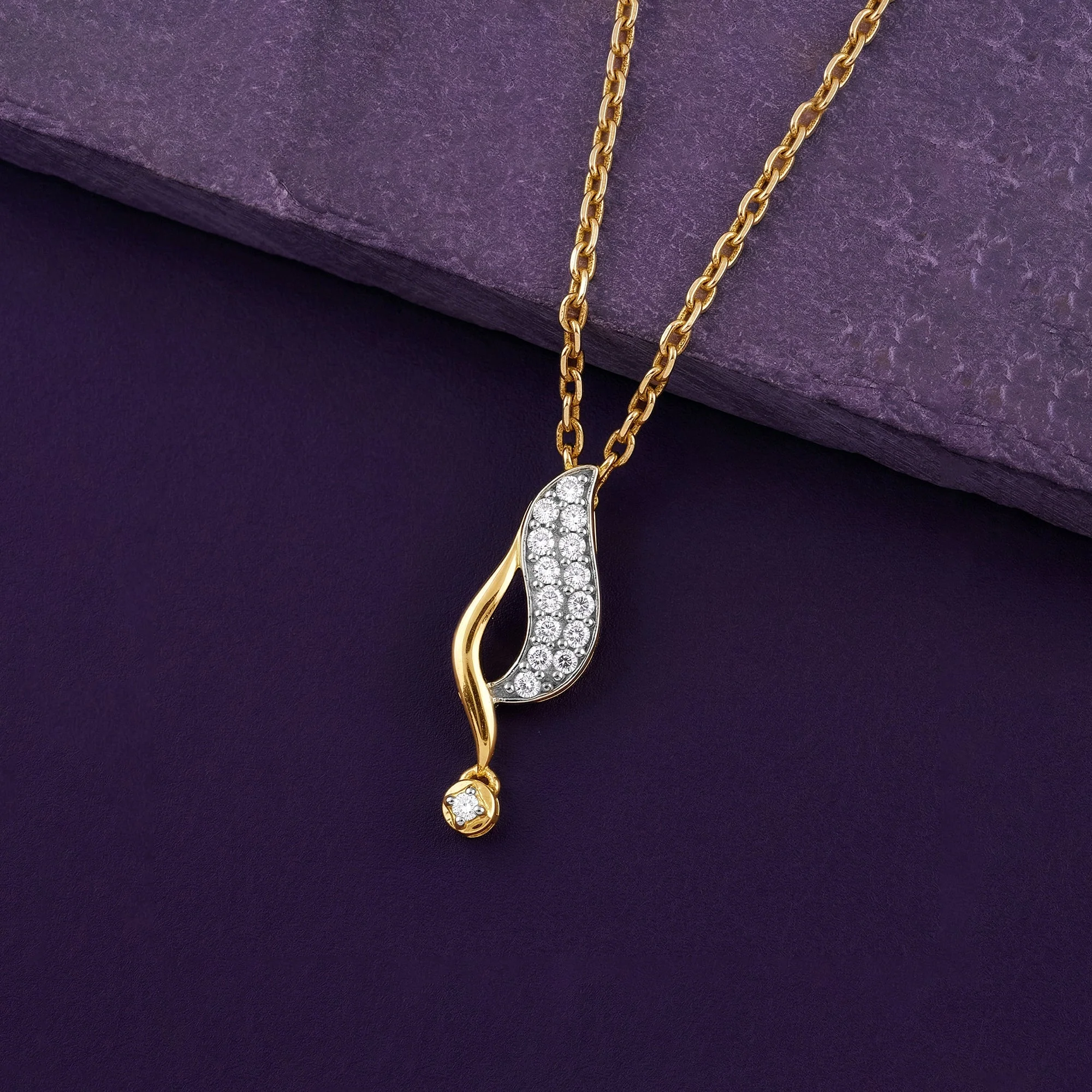 Gold Curvefall Lab Grown Diamond Pendant - Image 2