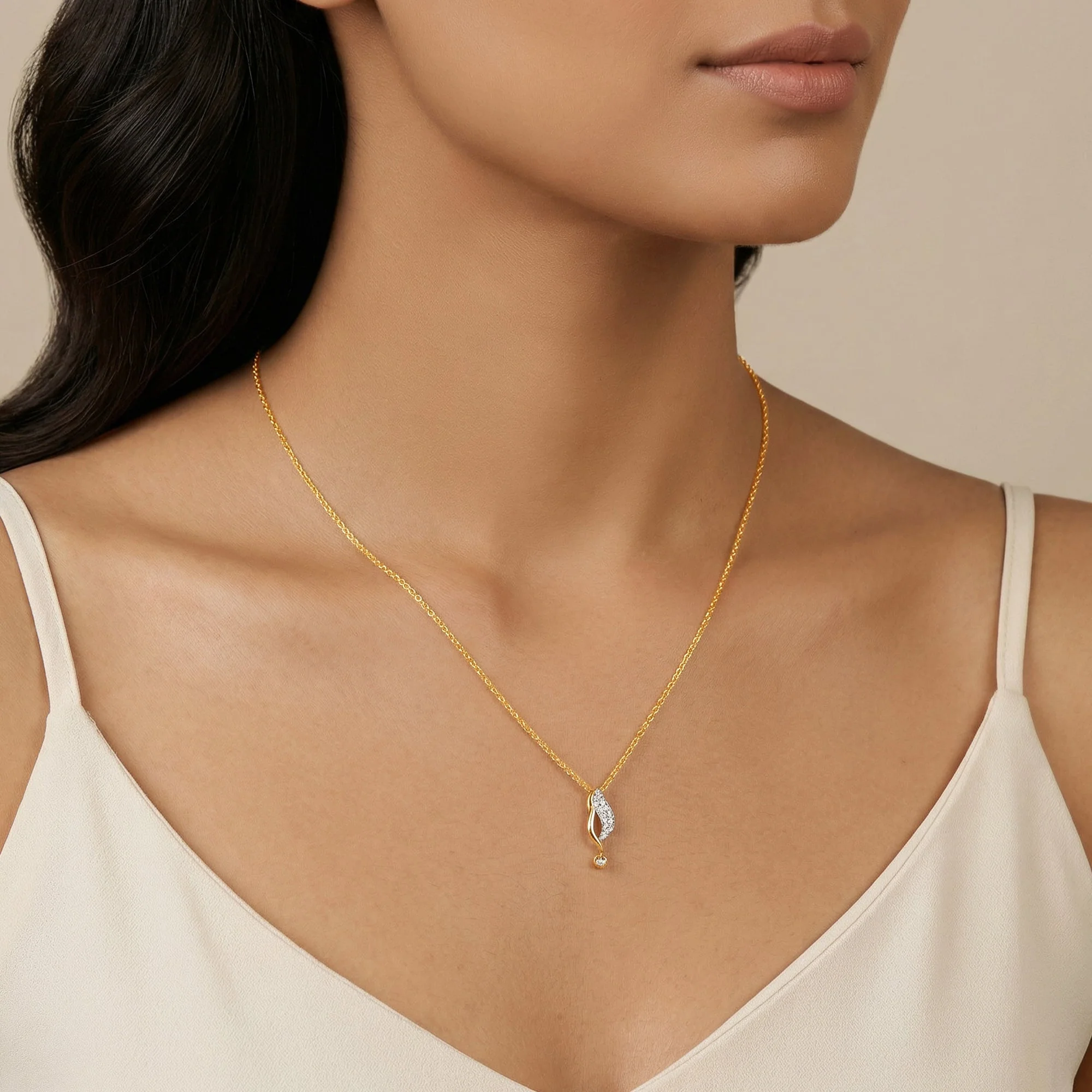 Gold Curvefall Lab Grown Diamond Pendant - Image 3