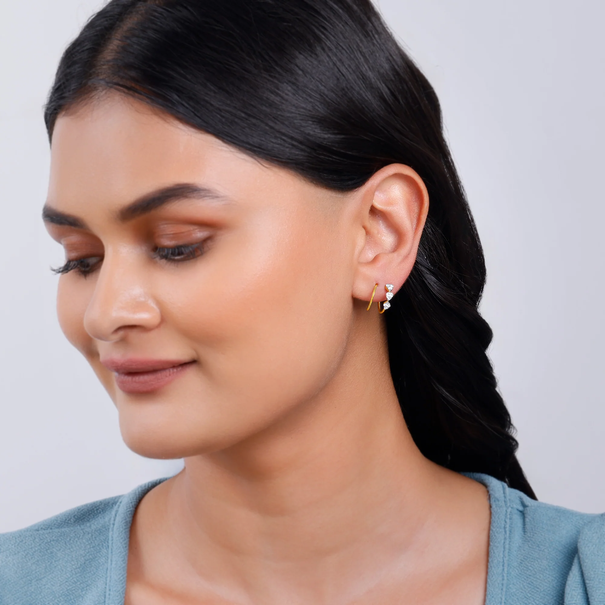 Gold Dewdrop Spark Lab Grown Diamond Earrings - Image 3
