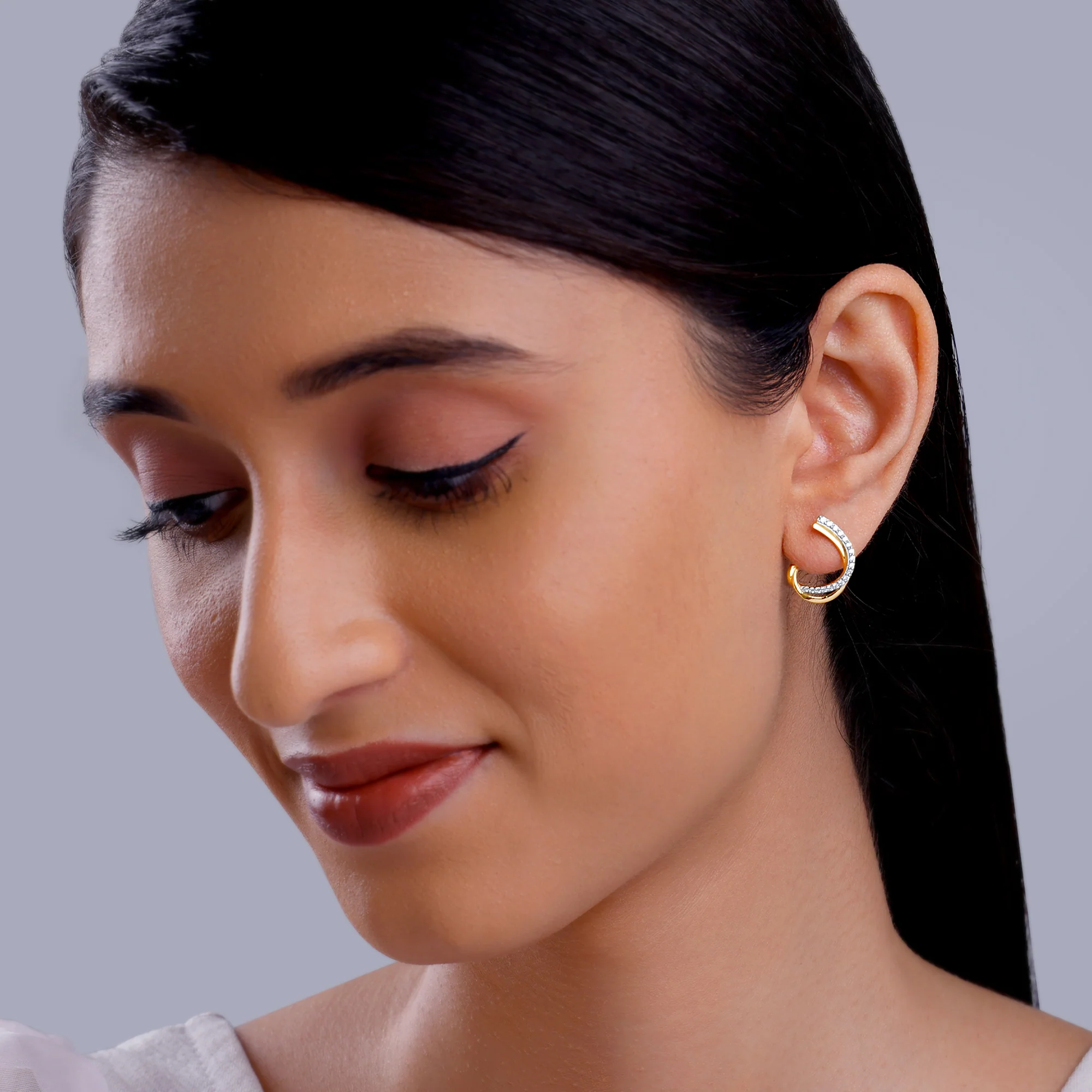 Gold Diana J-hoop Lab Grown Diamond Earrings - Image 3