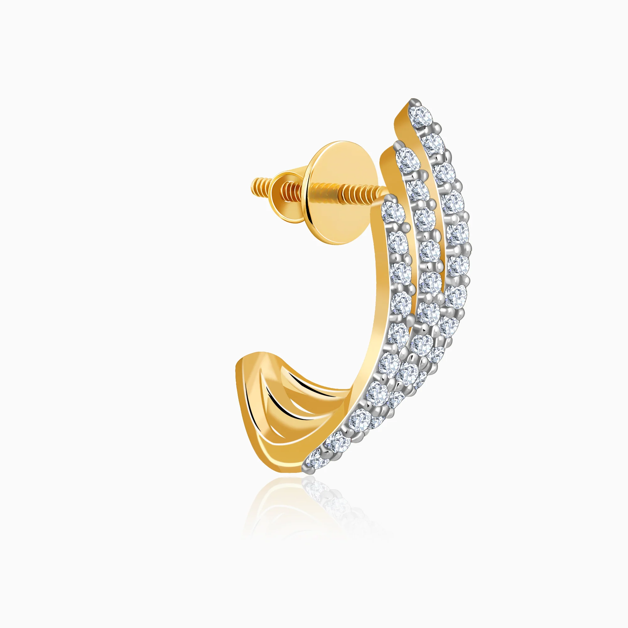 Gold Divine Feathers J Hoop Lab Grown Diamond Earrings - Image 4