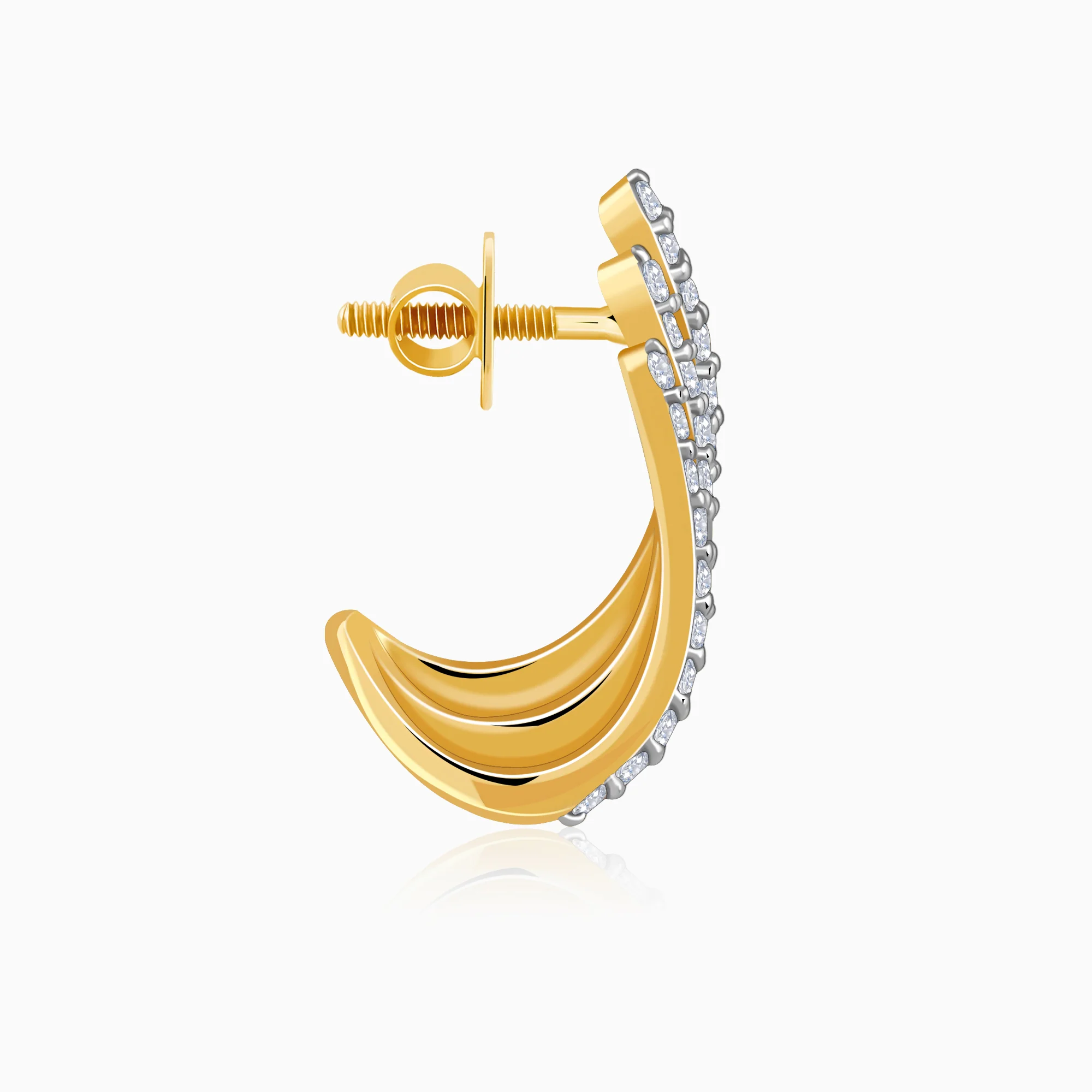 Gold Divine Feathers J Hoop Lab Grown Diamond Earrings - Image 5