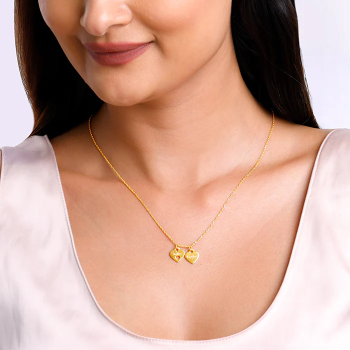Golden Dual Heart Name Personalised Necklace - Image 4