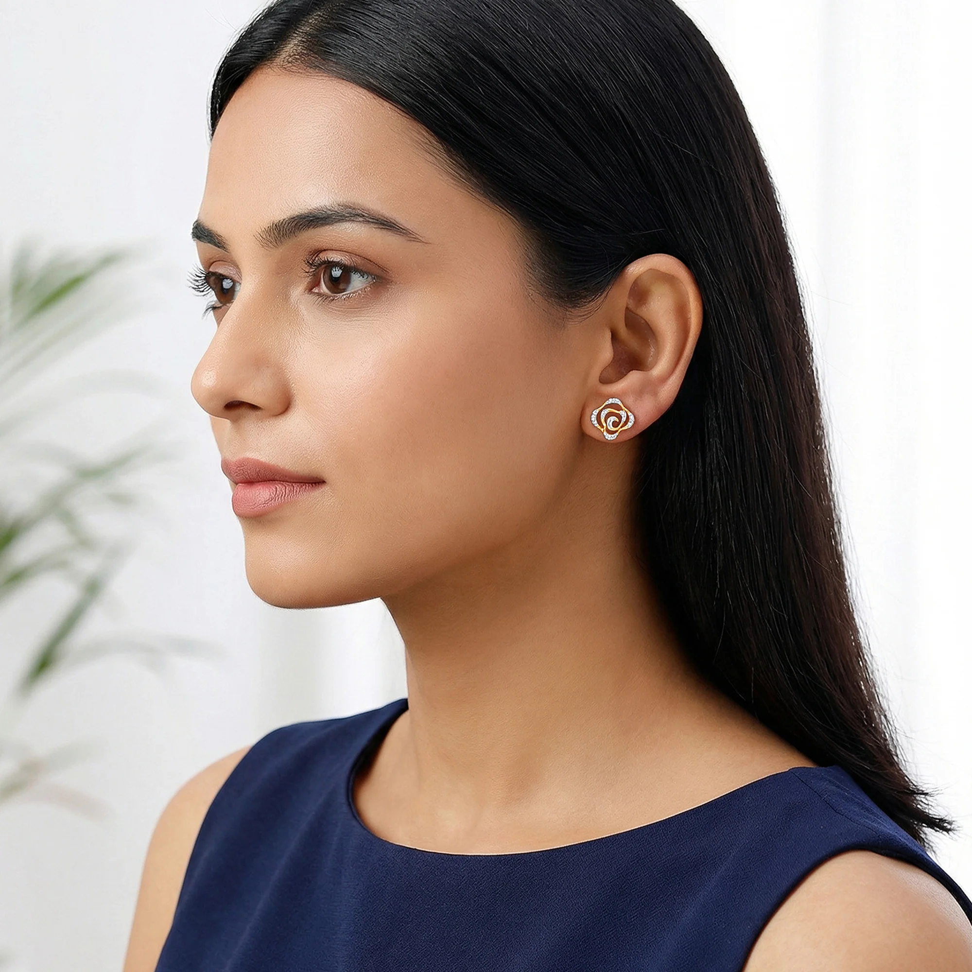 Gold Elan Clover Lab Grown Diamond Earrings - Image 3