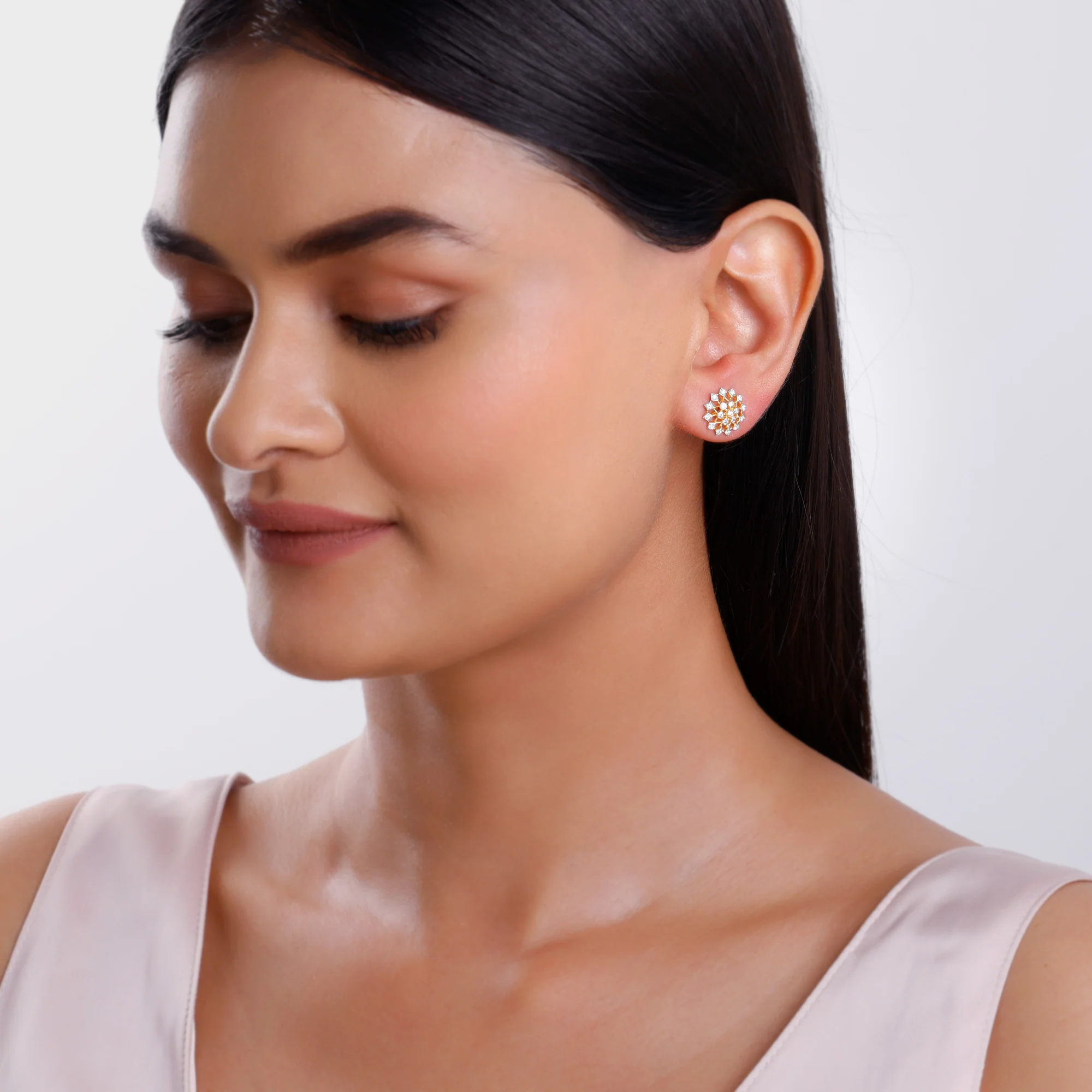 Gold Elegant Starbust Lab Grown Diamond Earrings - Image 3