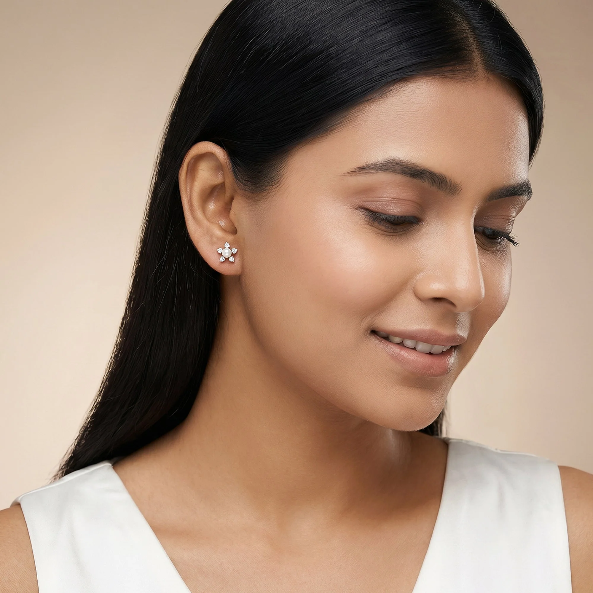 Gold Flor Lab Grown Diamond Earrings - Image 3
