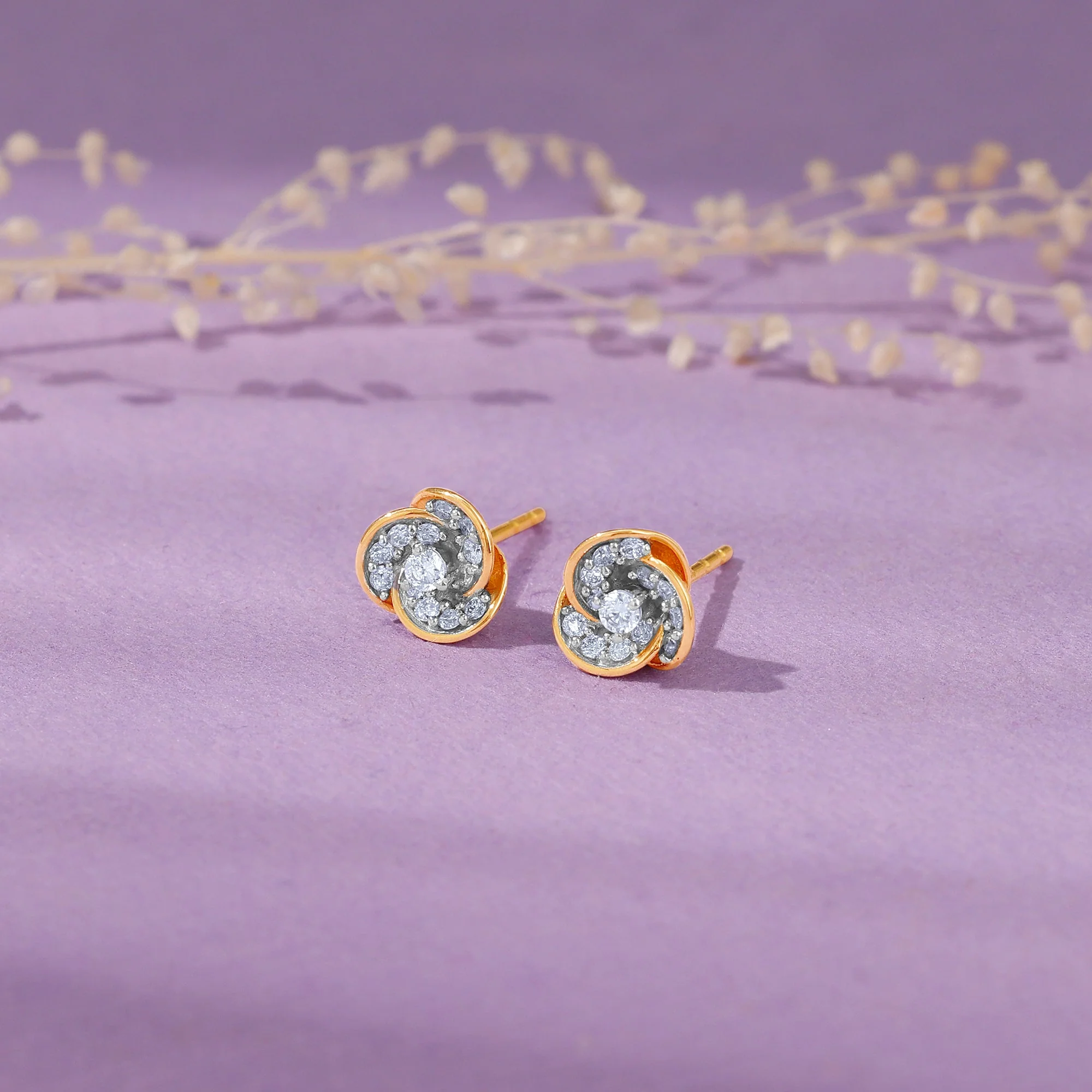 Gold Flora Diamond Earrings - Image 2