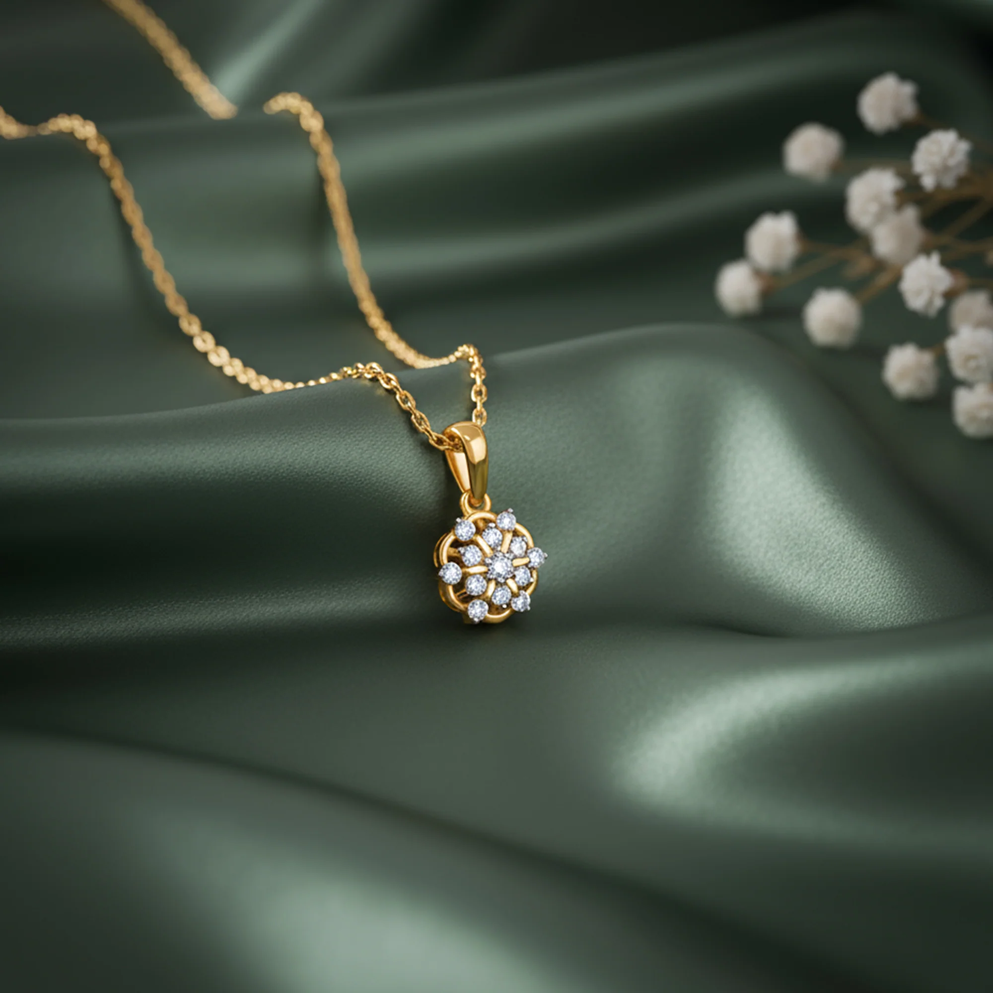 Gold Floral Aura Lab Grown Diamond Pendant - Image 2
