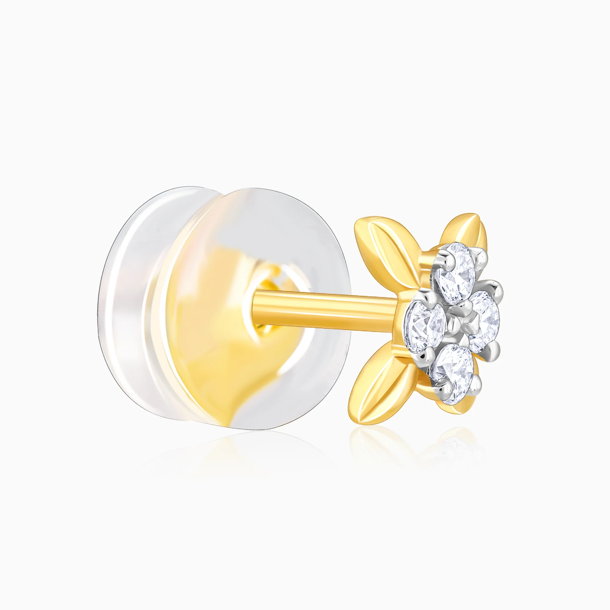 Gold Floral Beauty Diamond Stud Earrings - Image 4