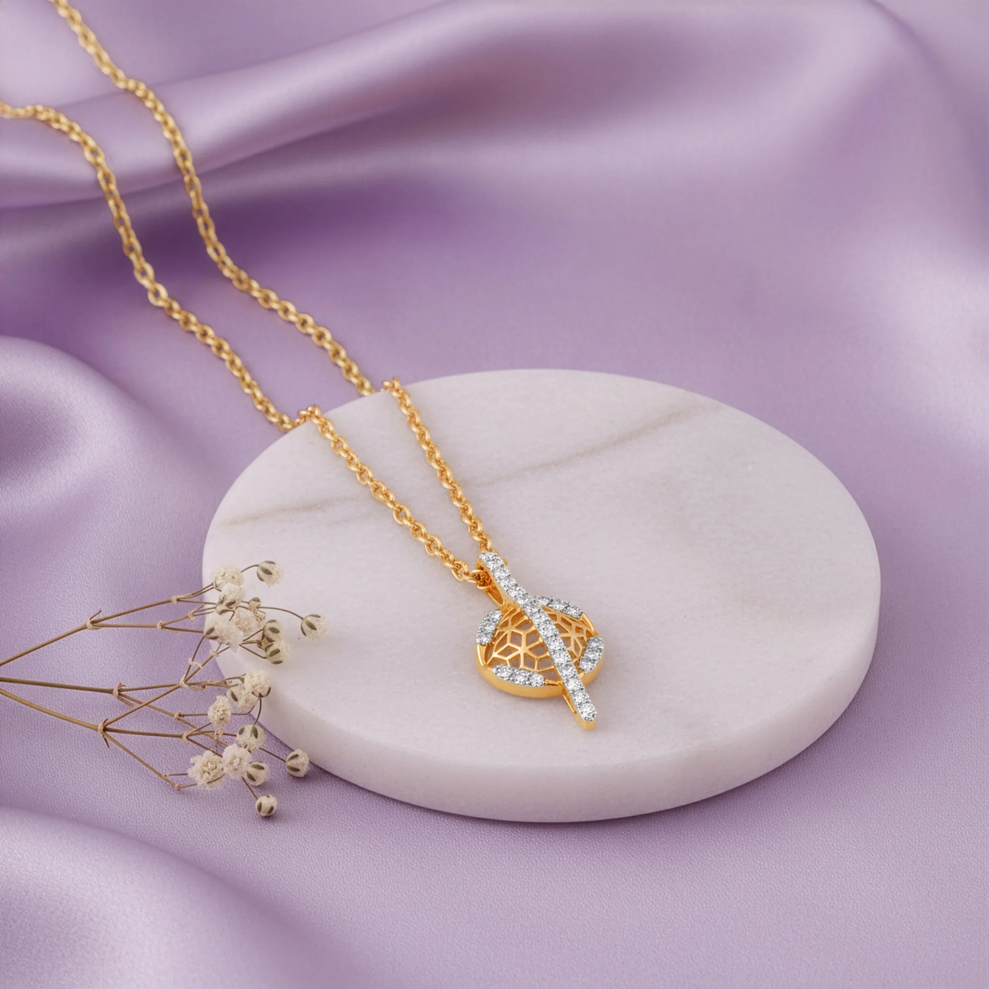 Gold Floral Charm Lab Grown Diamond Pendant - Image 2