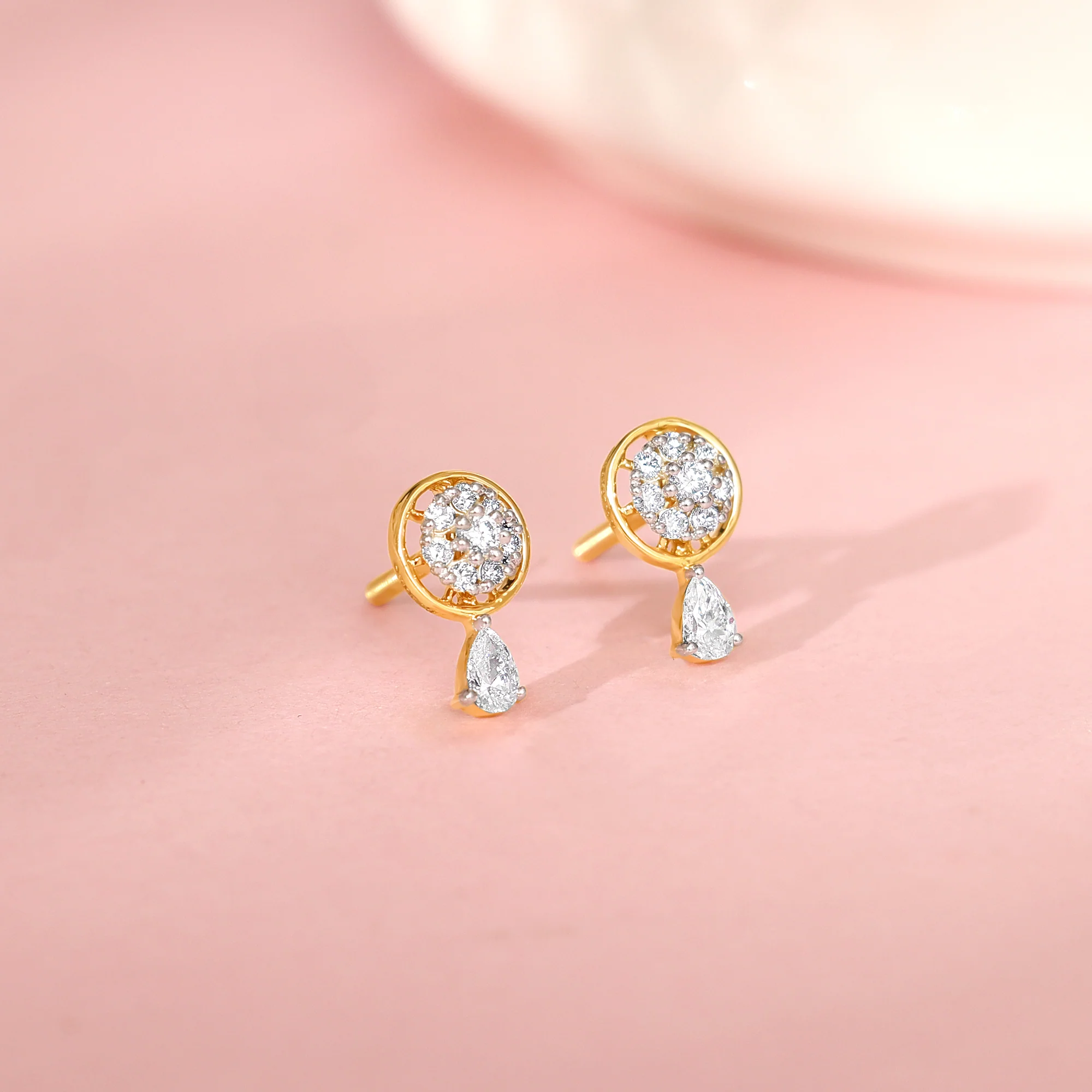 Gold Floral Dangling Lab Grown Diamond Earrings - Image 2