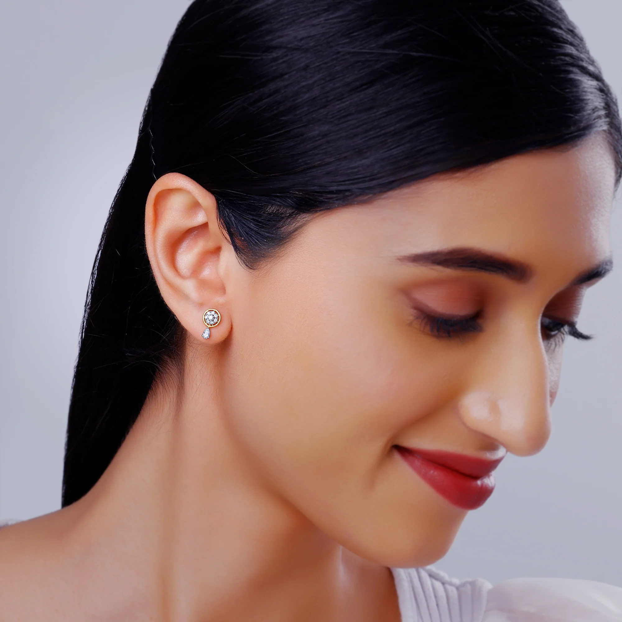 Gold Floral Dangling Lab Grown Diamond Earrings - Image 3