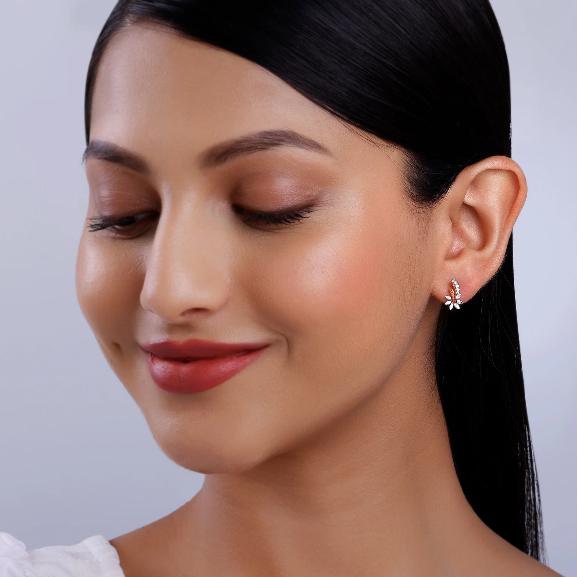 Gold Floral Grace Diamond Earrings - Image 3