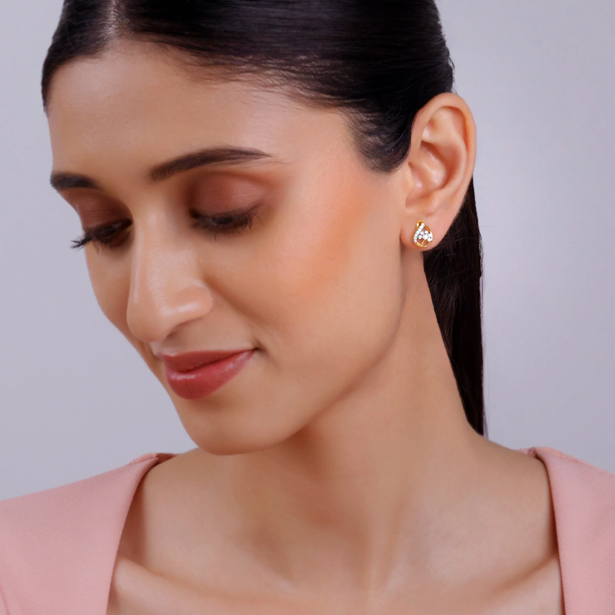 Gold Floral Shell Lab Grown Diamond Earrings - Image 3
