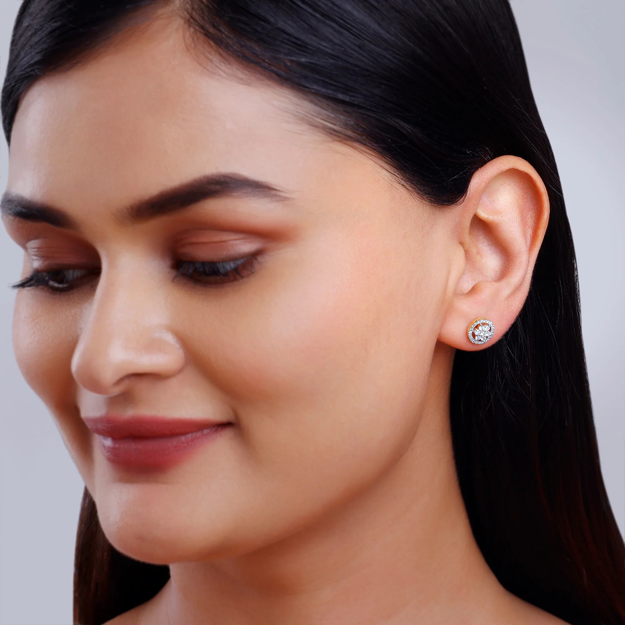 Gold Floret Solitaire Lab Grown Diamond Earrings - Image 3