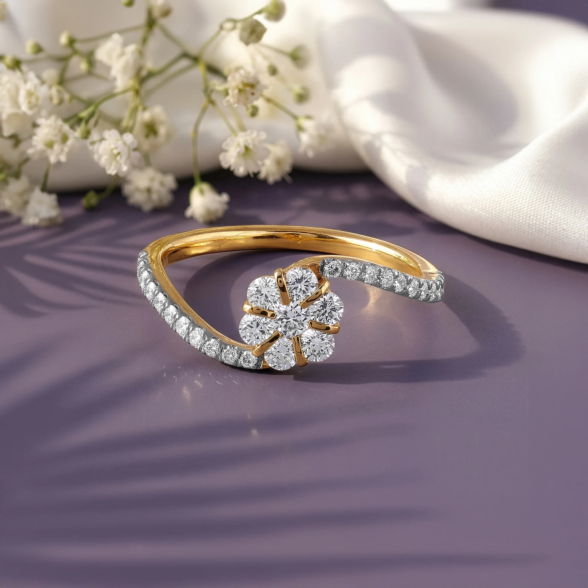 Gold Flower Lab Grown Diamond Ring (Size 12) - Image 2