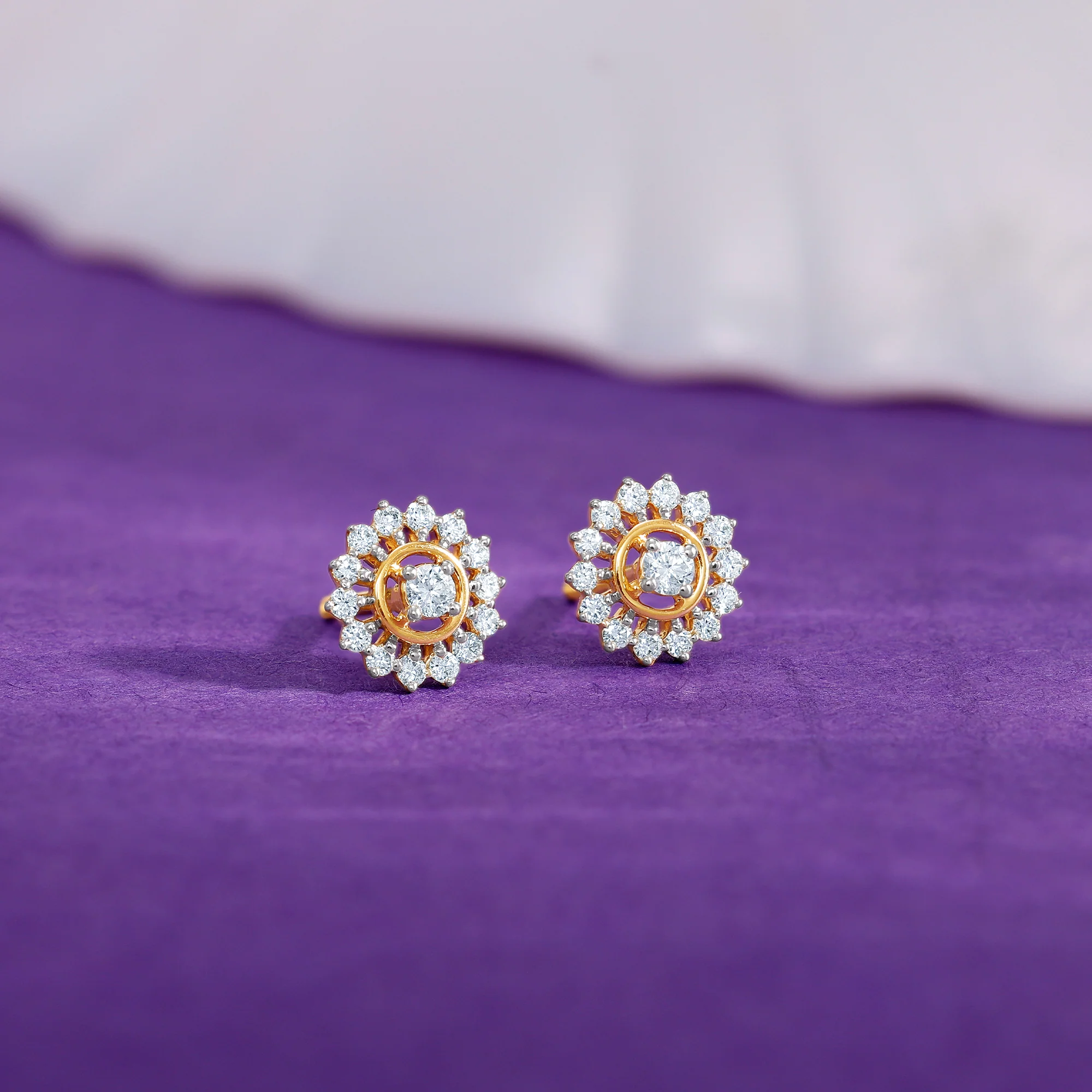 Gold Flower Power Lab Grown Diamond Stud Earrings - Image 2