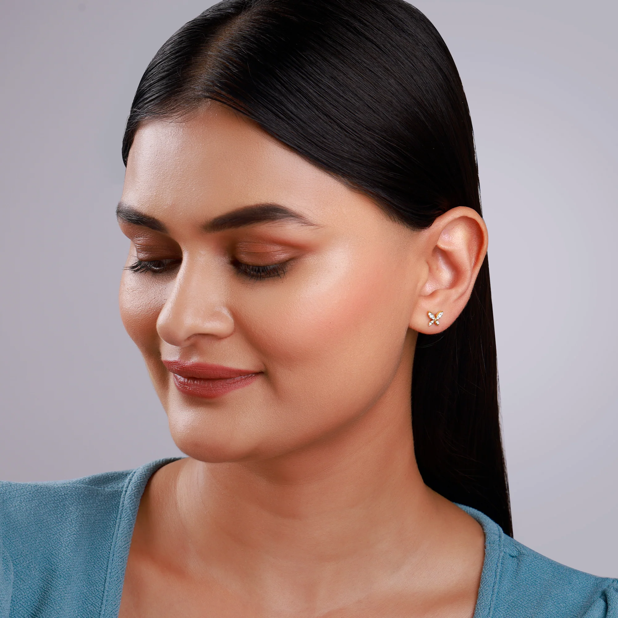 Gold Flutter Lab Grown Diamond Earrings - Image 3