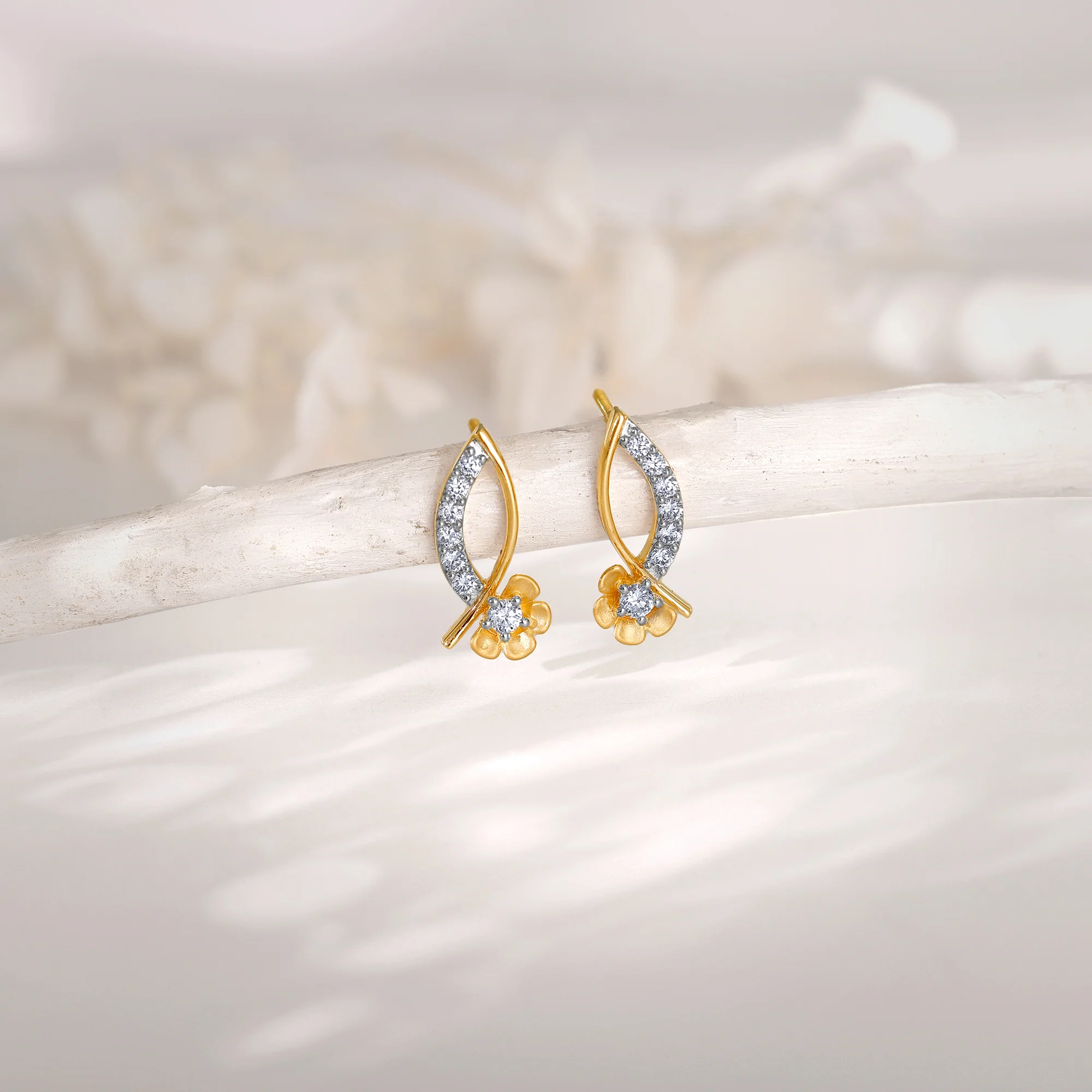 Gold Funky Florals Diamond Earrings - Image 2