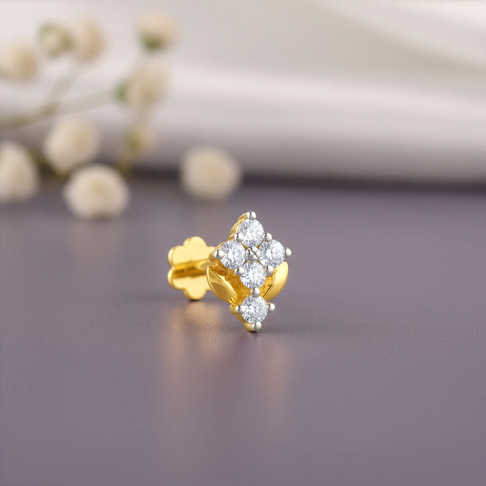 Gold Glow Vine Lab Grown Diamond Nosepin - Image 2
