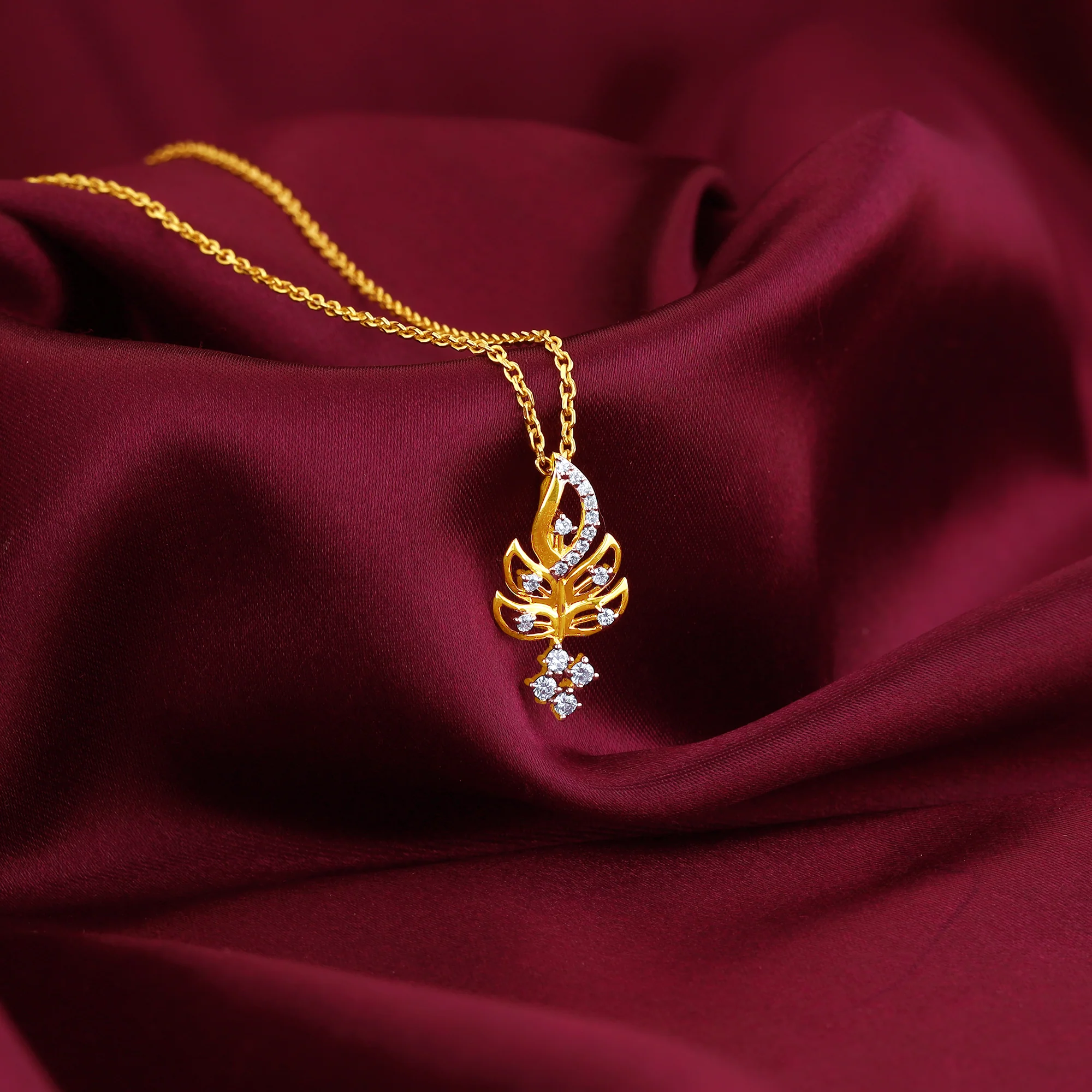 Gold Graceful Leaf Diamond Pendant - Image 2