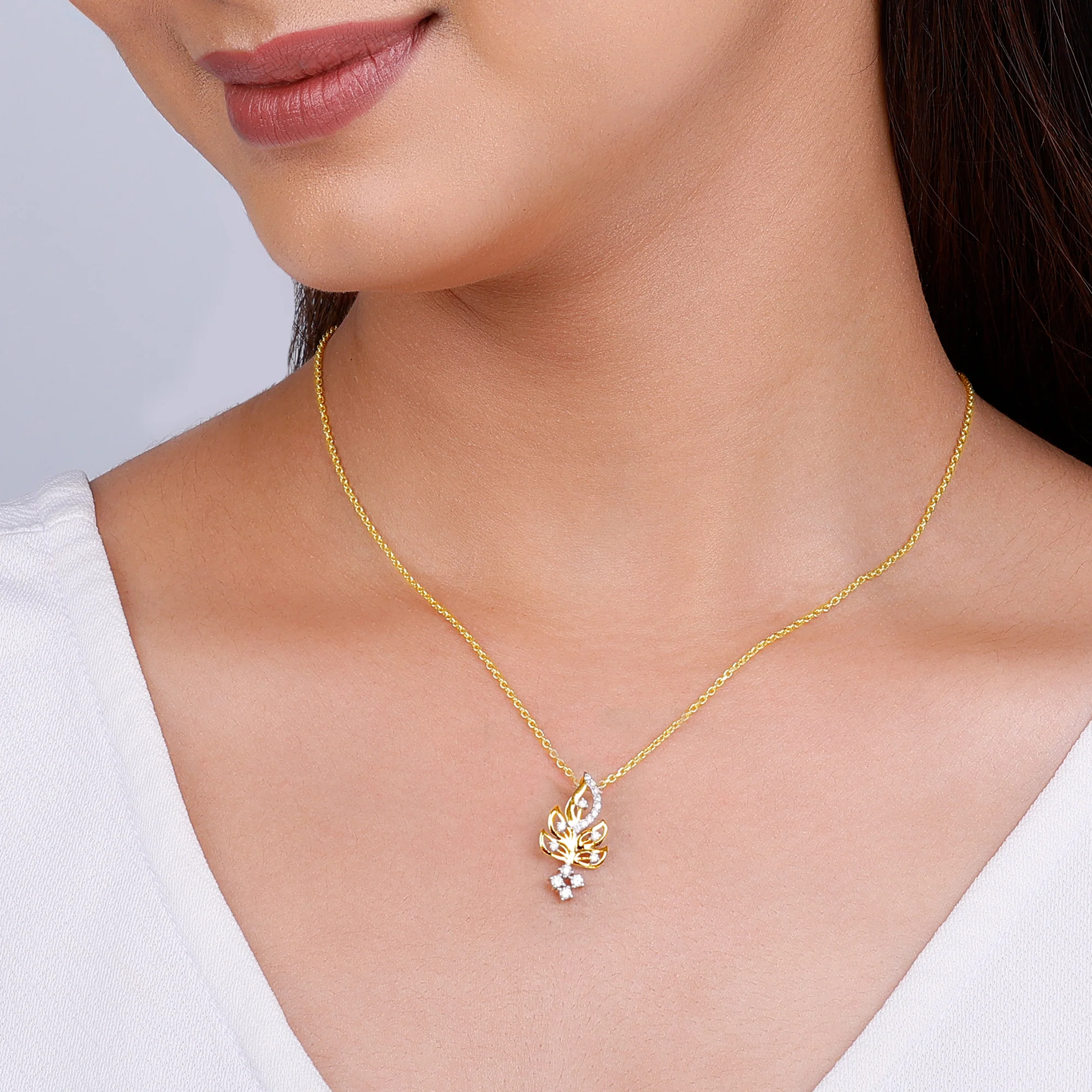 Gold Graceful Leaf Diamond Pendant - Image 3