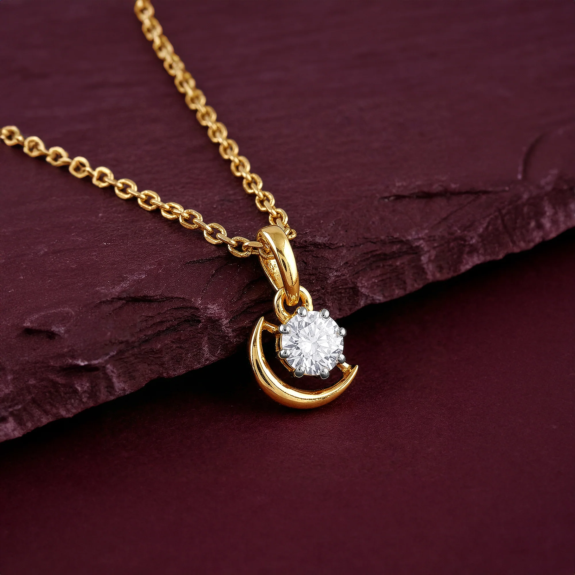 Gold Graceful Moon Lab Grown Diamond Pendant - Image 2