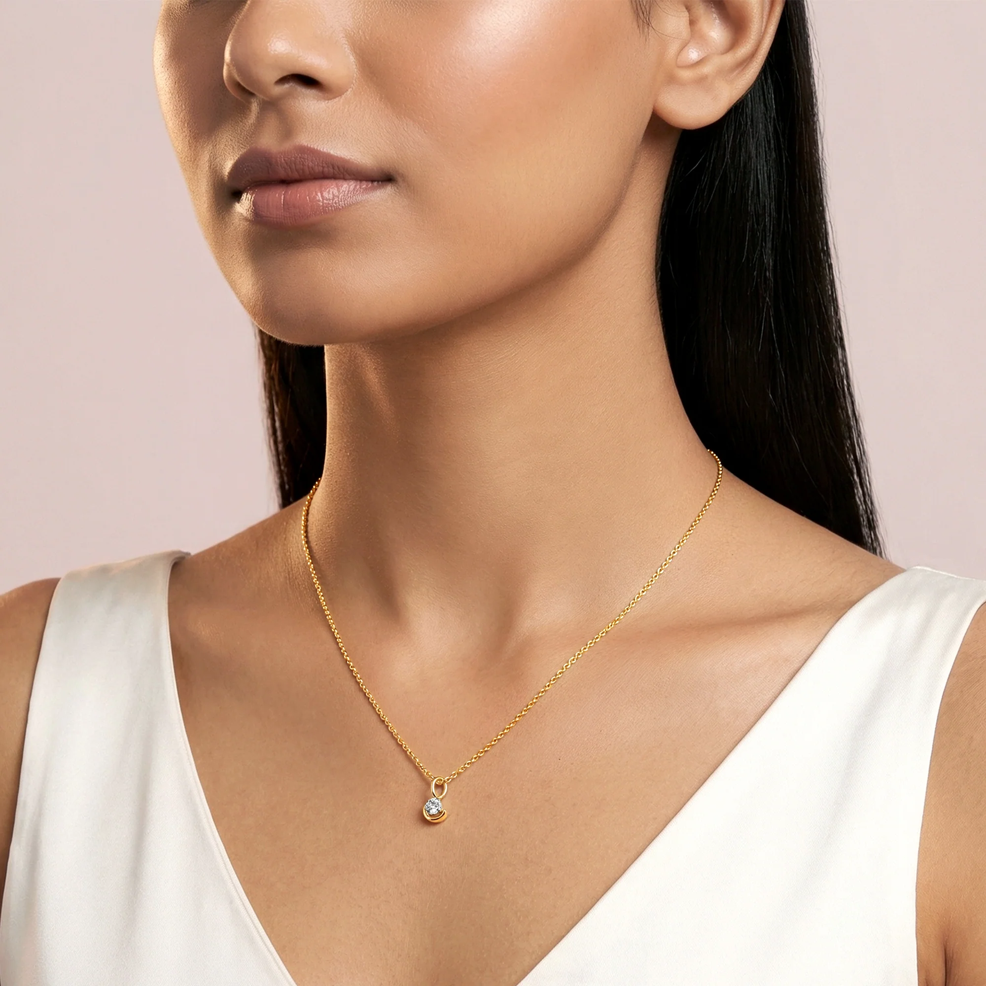 Gold Graceful Moon Lab Grown Diamond Pendant - Image 3