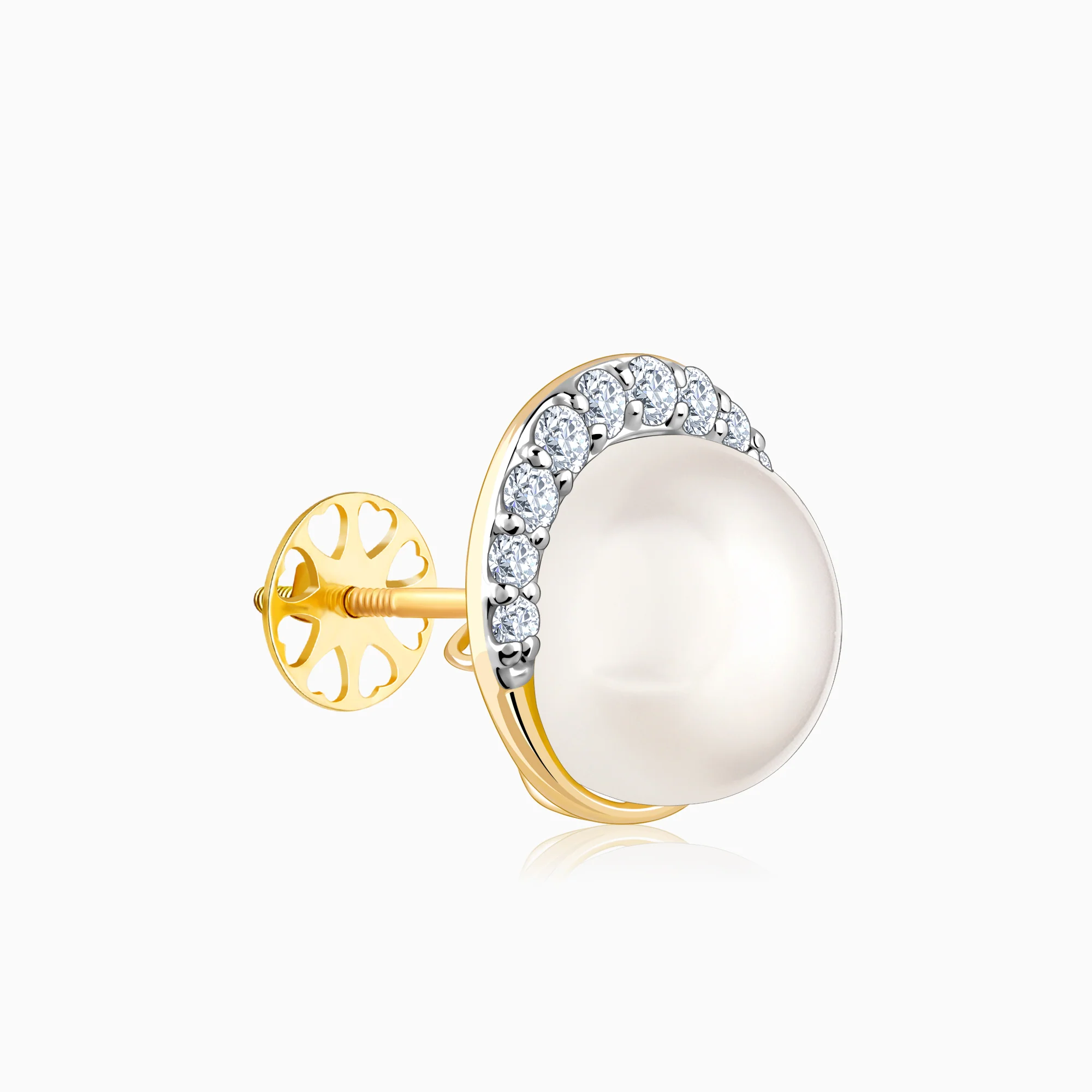 Gold Graceful Pearl Diamond Studs - Image 4