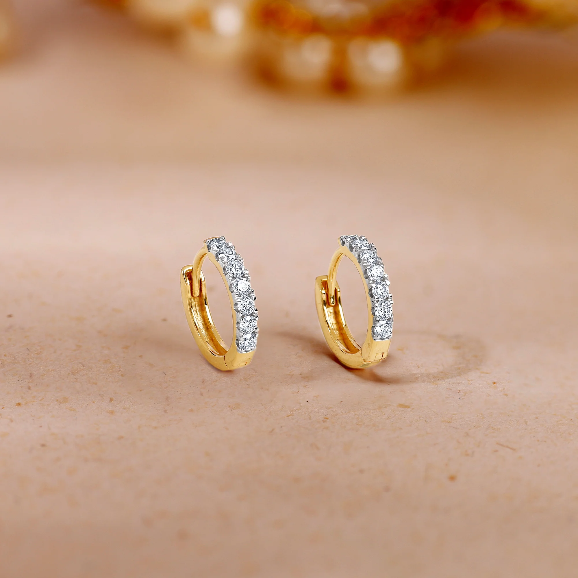 Gold Half Eternity Lab Grown Diamond Hoop Earrings - Image 2