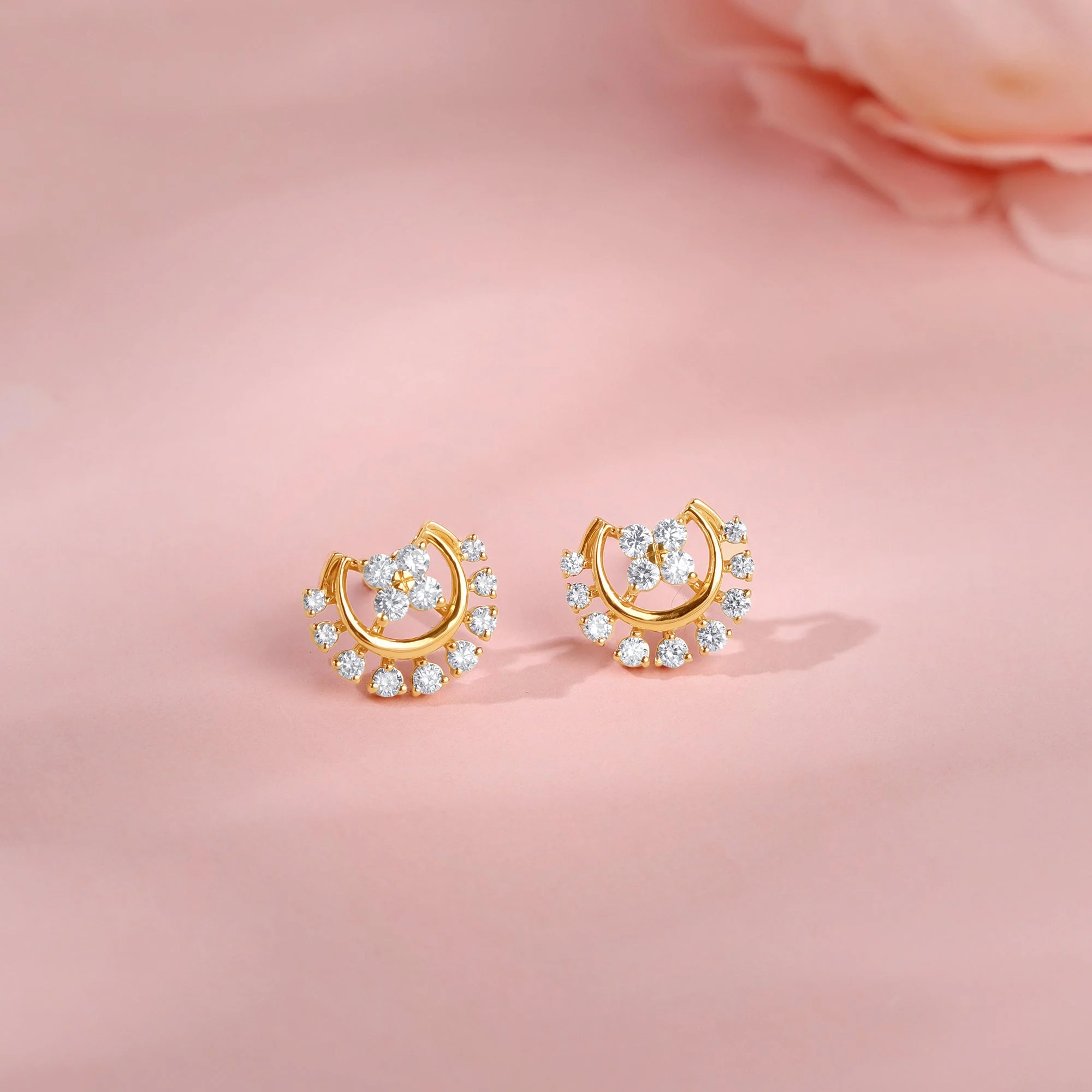 Gold Half Moon Lab Grown Diamond Studs - Image 2