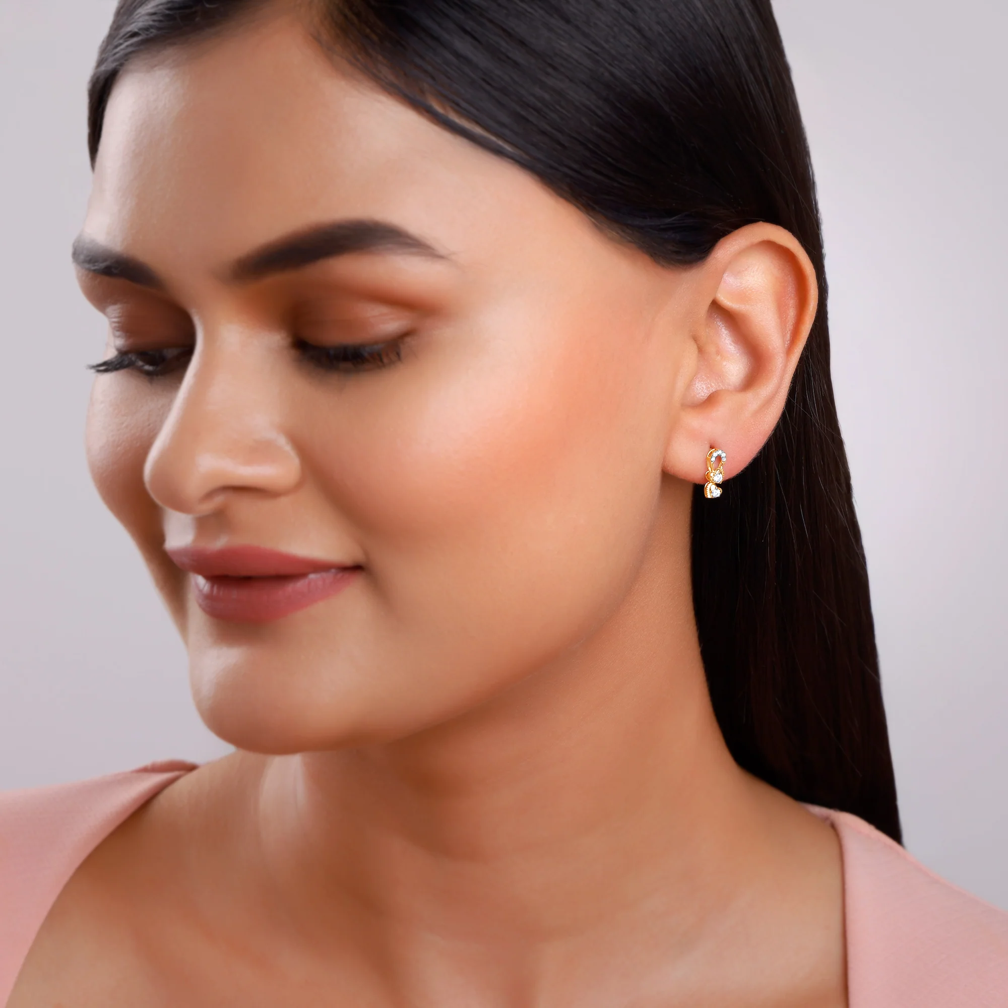 Gold Heart Drop Lab Grown Diamond Earrings - Image 3